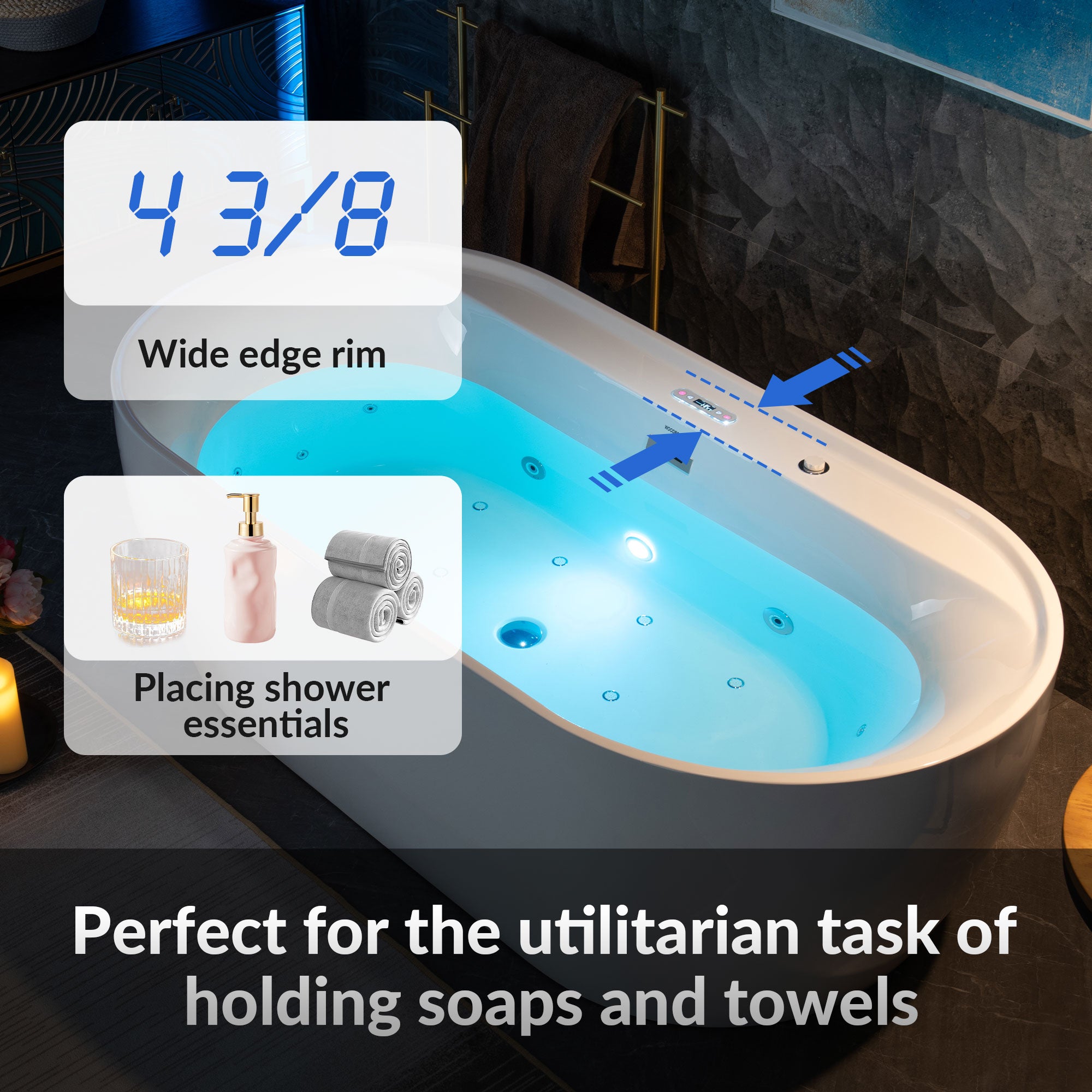 WOODBRIDGE 72" x 35-3/8" Whirlpool and Air Bath Heated Soaking Combination Tub