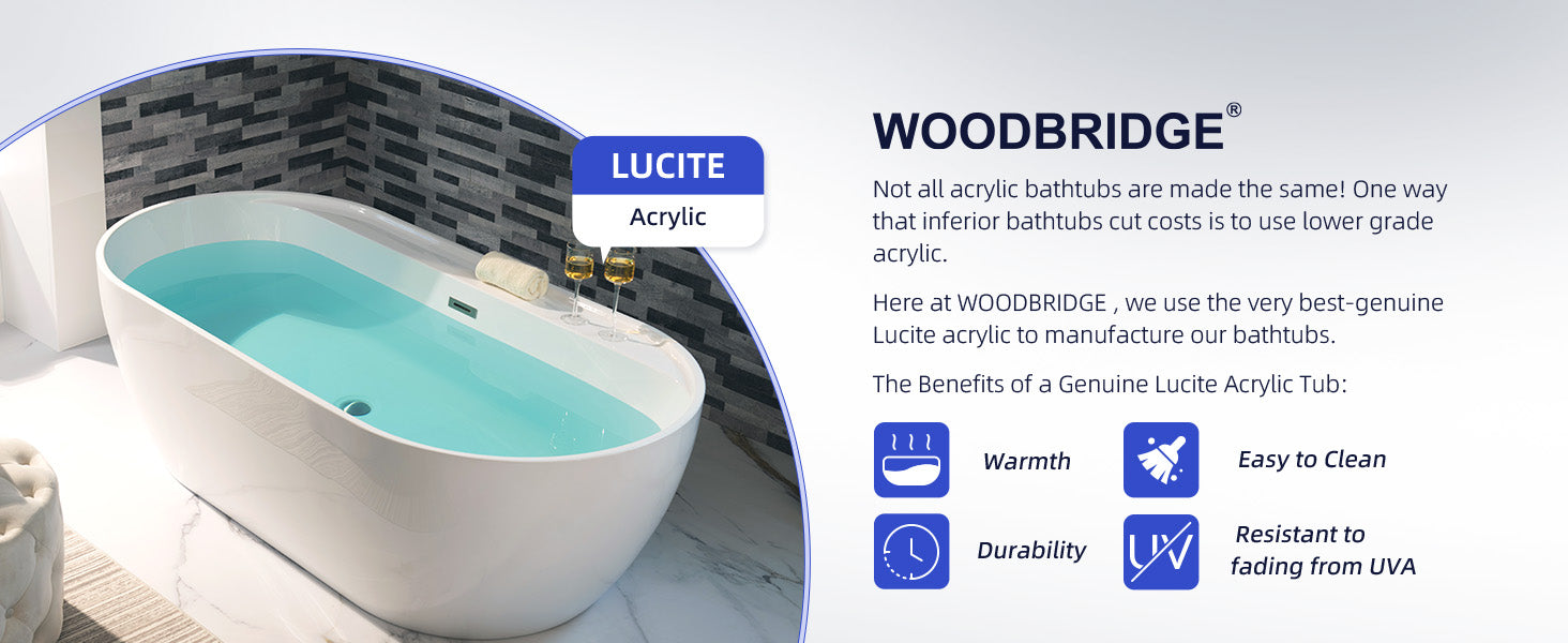 WOODBRIDGE 72" Acrylic Freestanding Bathtub Contemporary Soaking Tub with Drain & Overflow, B0059