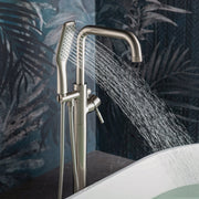WOODBRIDGE Fusion Single Handle Floor Mount Freestanding Tub Filler Faucet with Square Shape Hand Shower