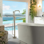 WOODBRIDGE Contemporary Single Handle Floor Mount Freestanding Tub Filler Faucet with Cylinder Style Hand Shower