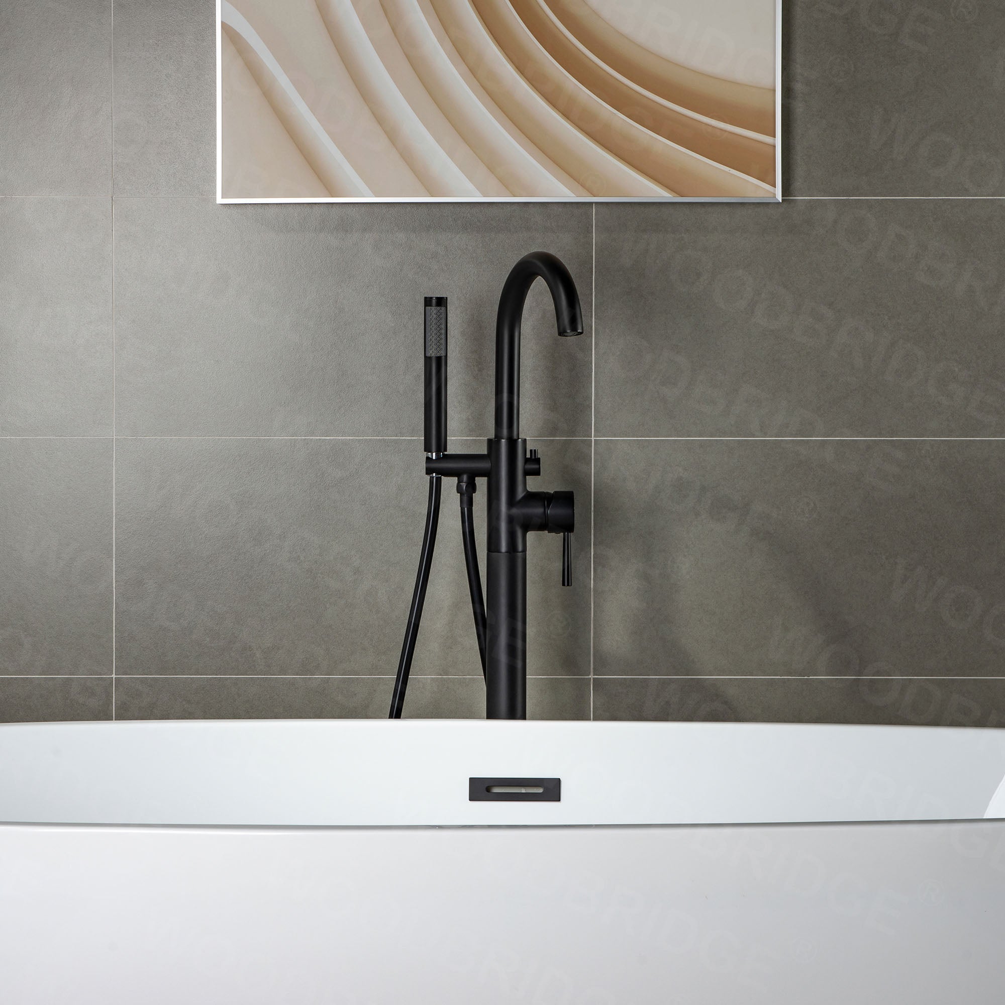 WOODBRIDGE F0001BNRD Contemporary Single Handle Floor Mount Freestanding Tub Filler Faucet with Hand shower