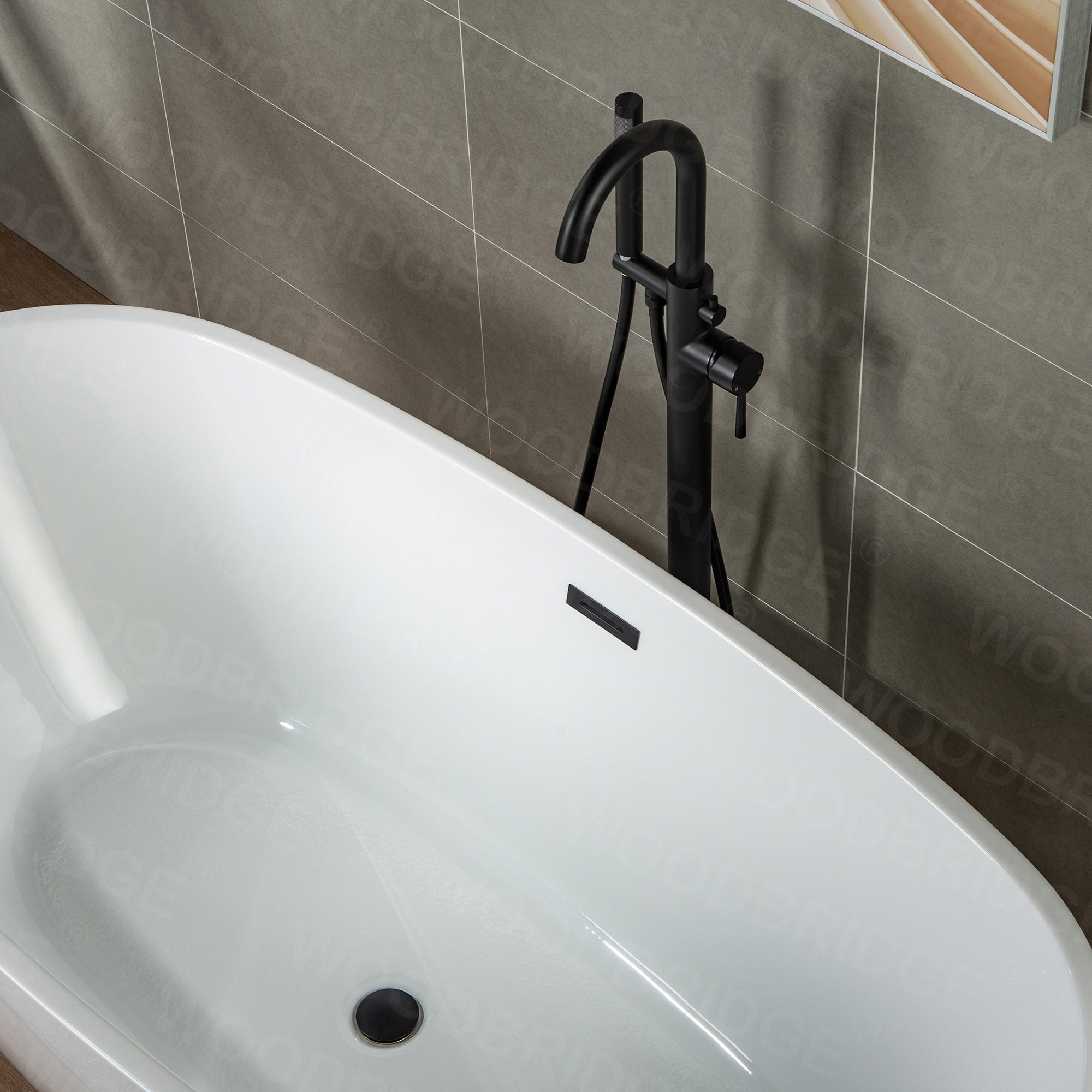 WOODBRIDGE F0001BNRD Contemporary Single Handle Floor Mount Freestanding Tub Filler Faucet with Hand shower