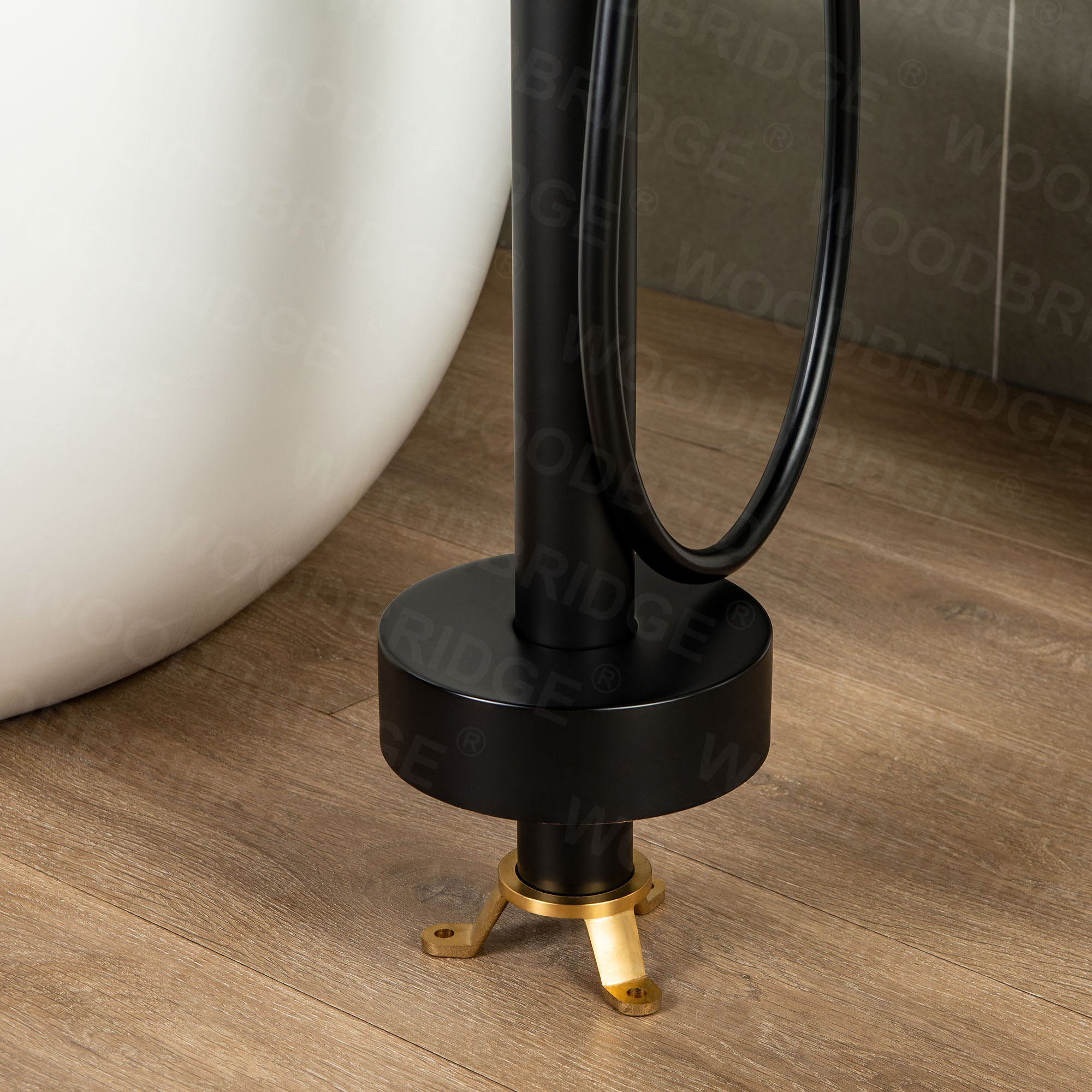 WOODBRIDGE F0001BNRD Contemporary Single Handle Floor Mount Freestanding Tub Filler Faucet with Hand shower