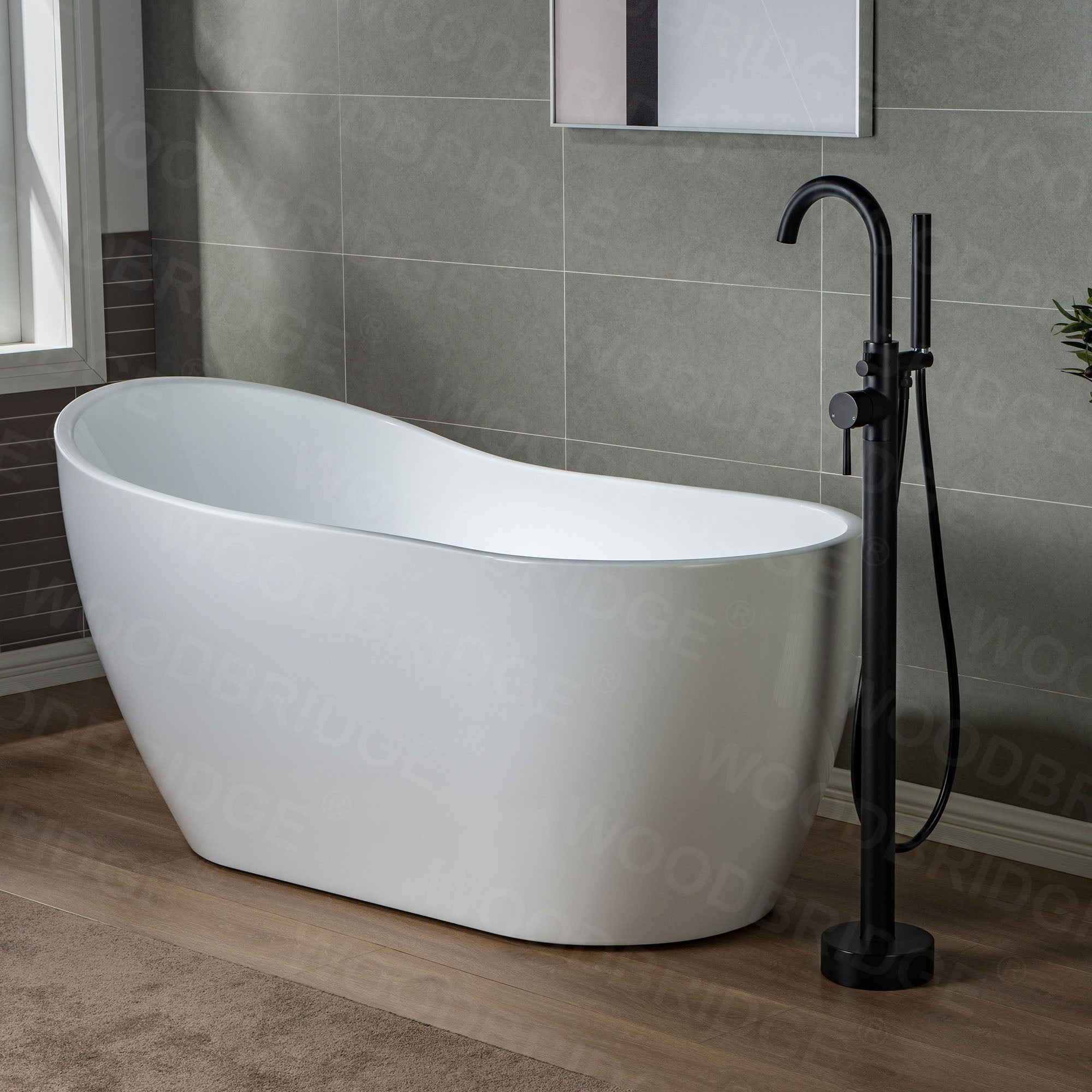 WOODBRIDGE F0001BNRD Contemporary Single Handle Floor Mount Freestanding Tub Filler Faucet with Hand shower