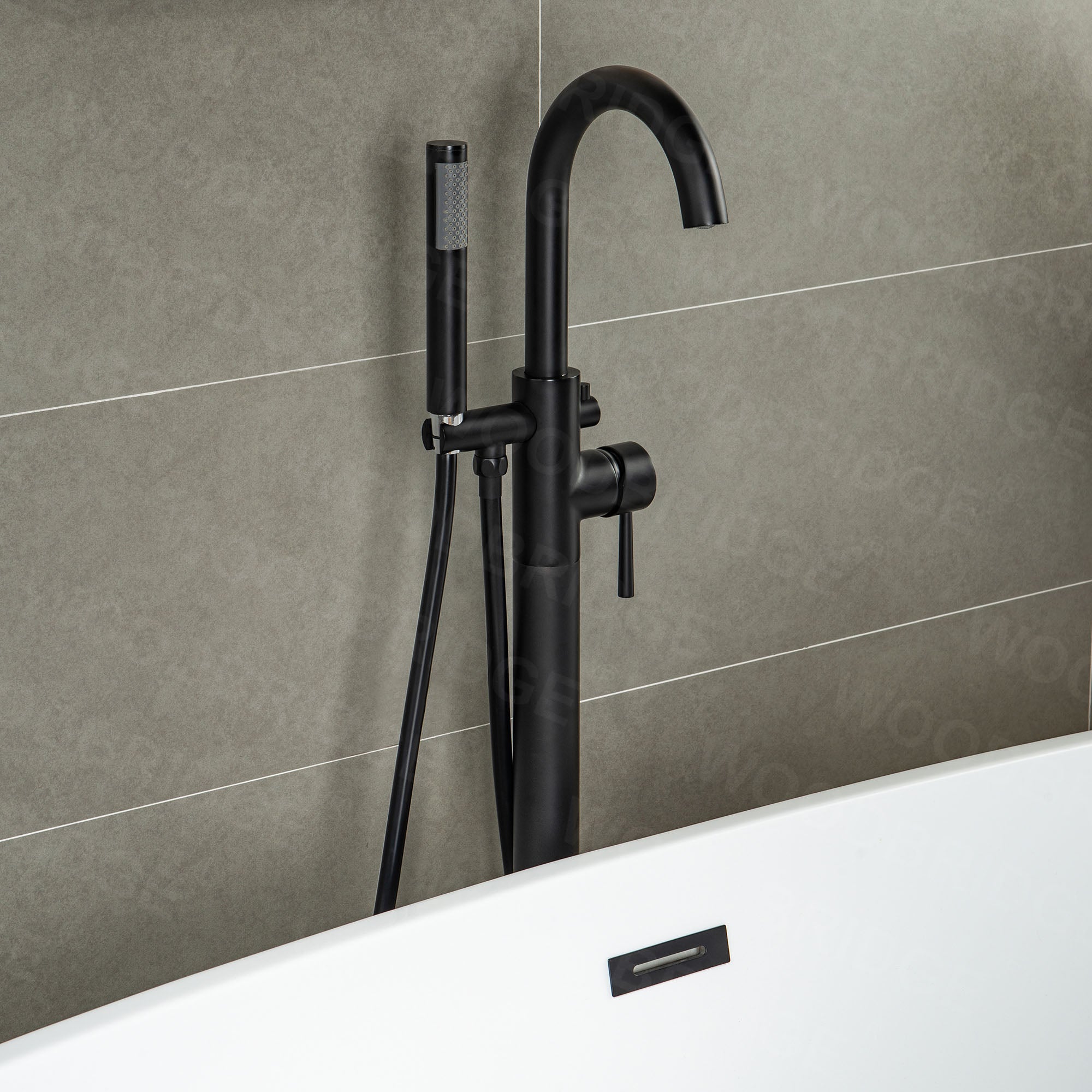 WOODBRIDGE F0001BNRD Contemporary Single Handle Floor Mount Freestanding Tub Filler Faucet with Hand shower
