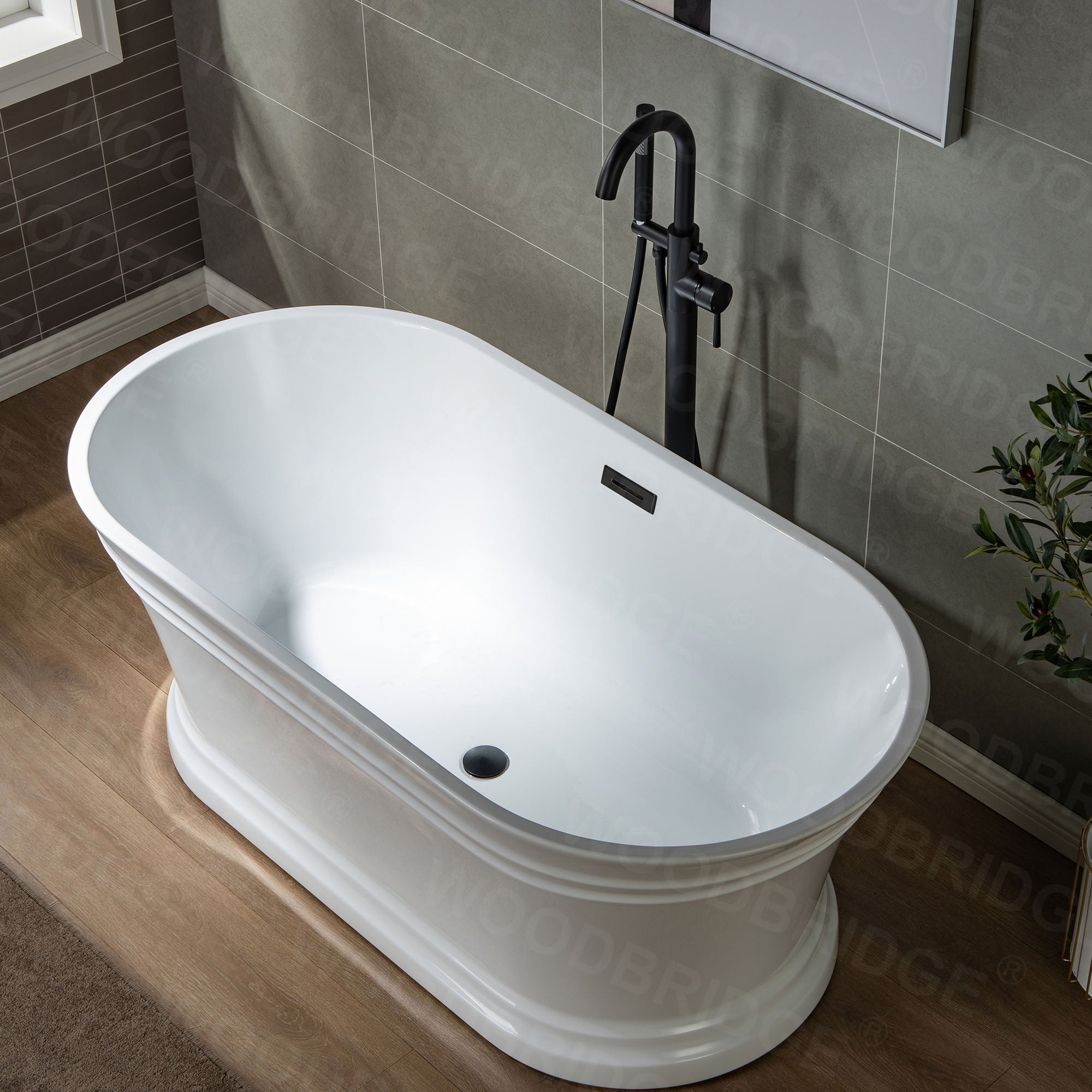 WOODBRIDGE F0001BNRD Contemporary Single Handle Floor Mount Freestanding Tub Filler Faucet with Hand shower