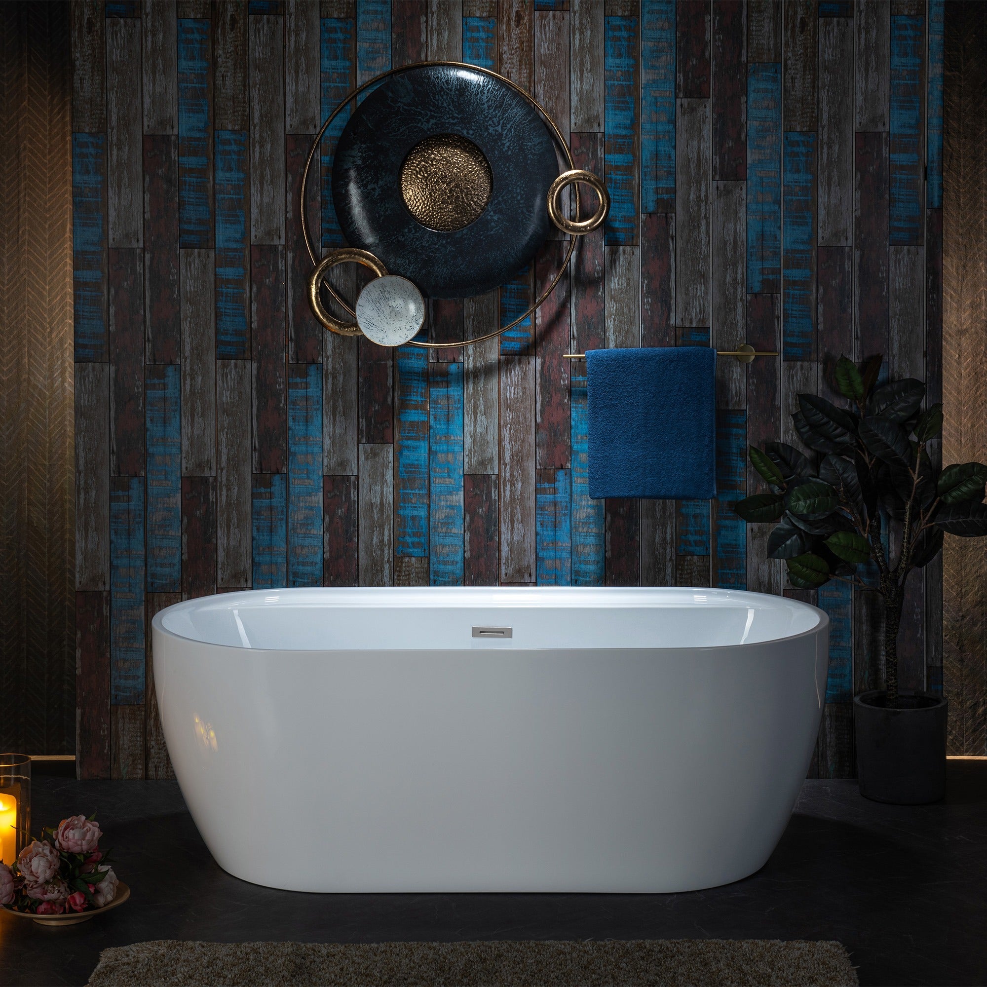 WOODBRIDGE 67" Acrylic Freestanding Bathtub Contemporary Soaking Tub with Drain & Overflow, B0063