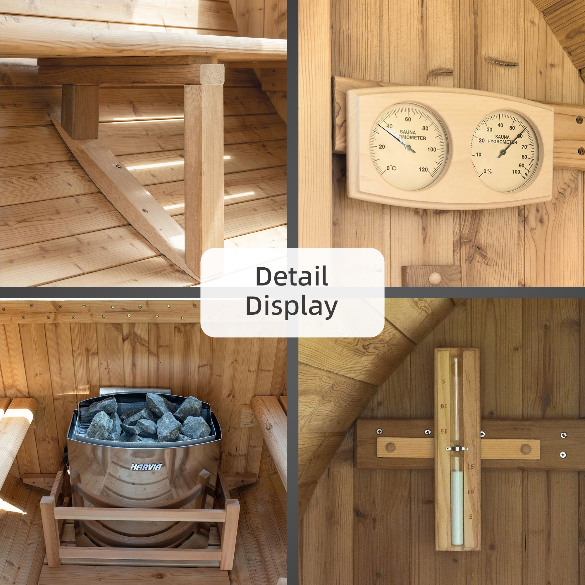 WOODBRIDGE 2-Person Luxury Finland thermo Pine Outdoor Barrel Sauna with half View Window,Harvia Electric Heater with Sauna Stone, Sauna accessories Kit and Asphalt Shingle Roof, 4'x6'