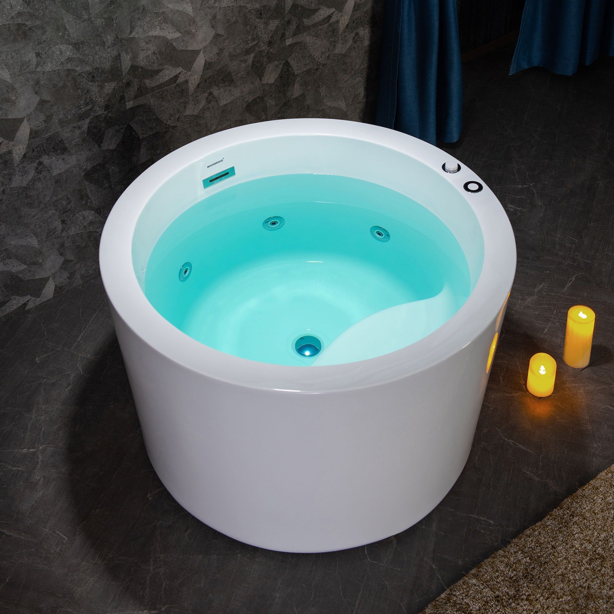 WOODBRIDGE 41" Acrylic Freestanding Round Contemporary Whirlpool Heated Jetted Tub with Pre-molded Seat and Chrome Pop-Up Drain and Overflow, White, BS0260
