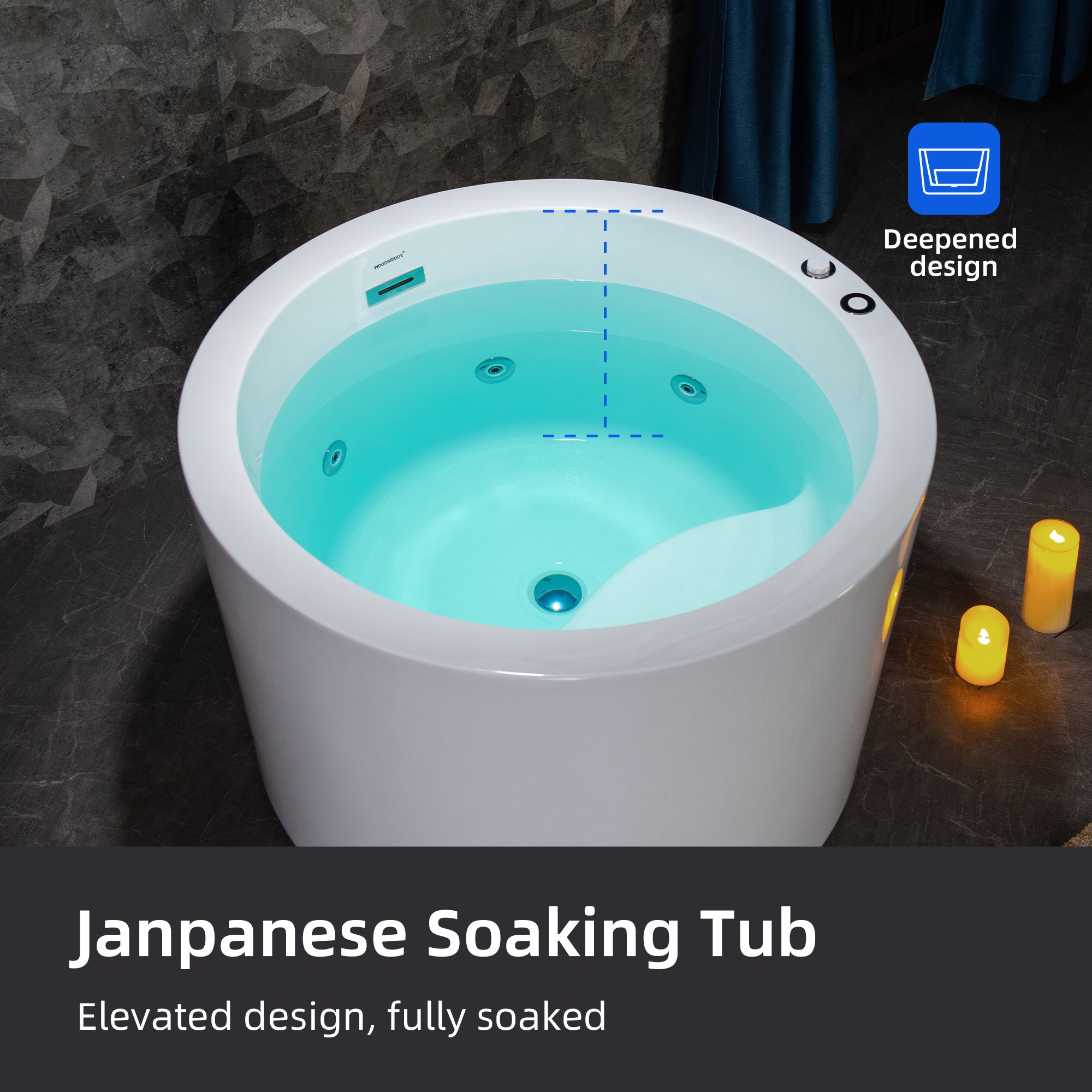 WOODBRIDGE 41" Acrylic Freestanding Round Contemporary Whirlpool Heated Jetted Tub with Pre-molded Seat and Chrome Pop-Up Drain and Overflow, White, BS0260