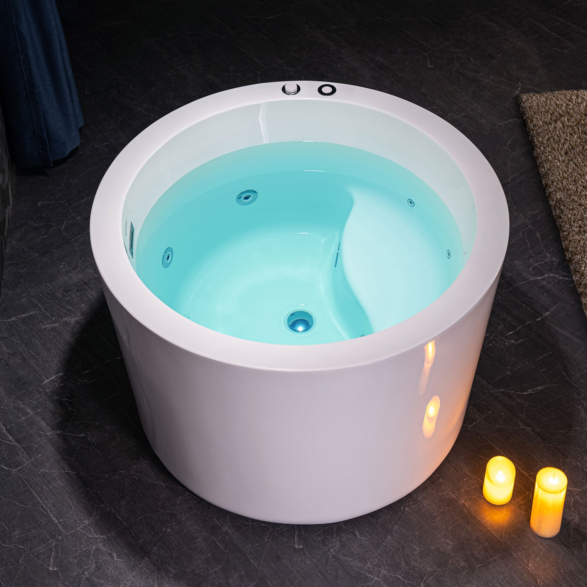 WOODBRIDGE 41" Acrylic Freestanding Round Contemporary Whirlpool Heated Jetted Tub with Pre-molded Seat and Chrome Pop-Up Drain and Overflow, White, BS0260