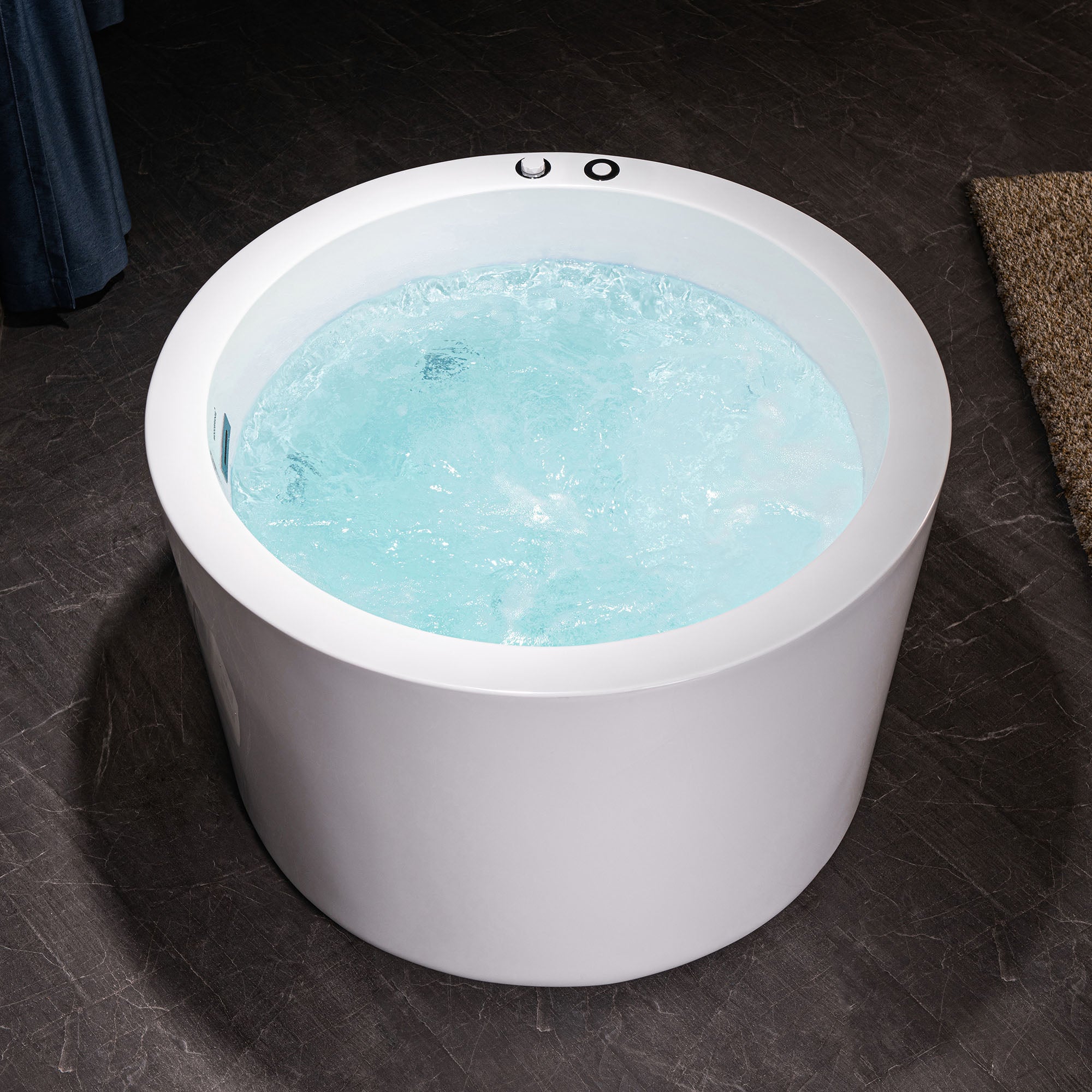 WOODBRIDGE 41" Acrylic Freestanding Round Contemporary Whirlpool Heated Jetted Tub with Pre-molded Seat and Chrome Pop-Up Drain and Overflow, White, BS0260