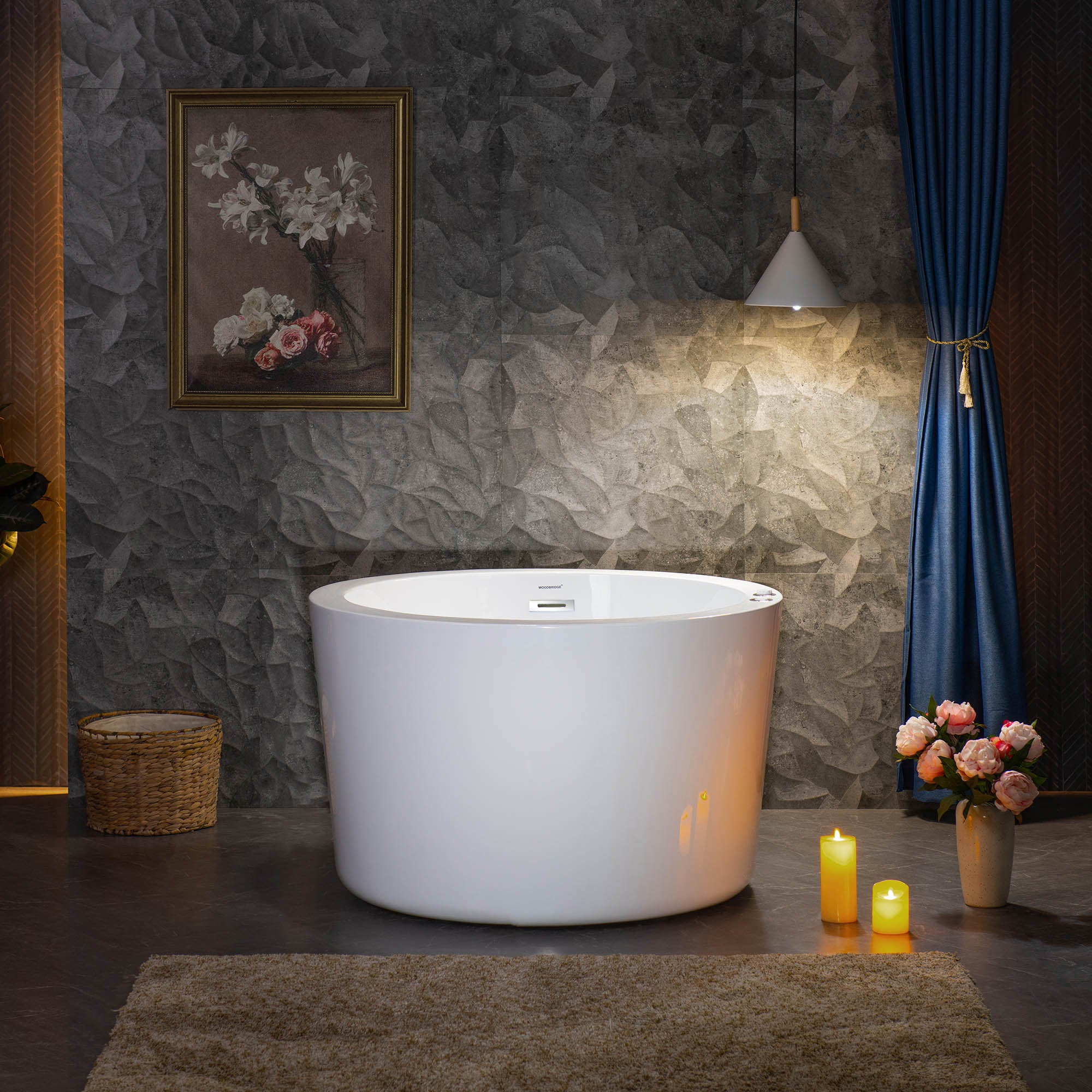 WOODBRIDGE 41" Acrylic Freestanding Round Contemporary Whirlpool Heated Jetted Tub with Pre-molded Seat and Chrome Pop-Up Drain and Overflow, White, BS0260