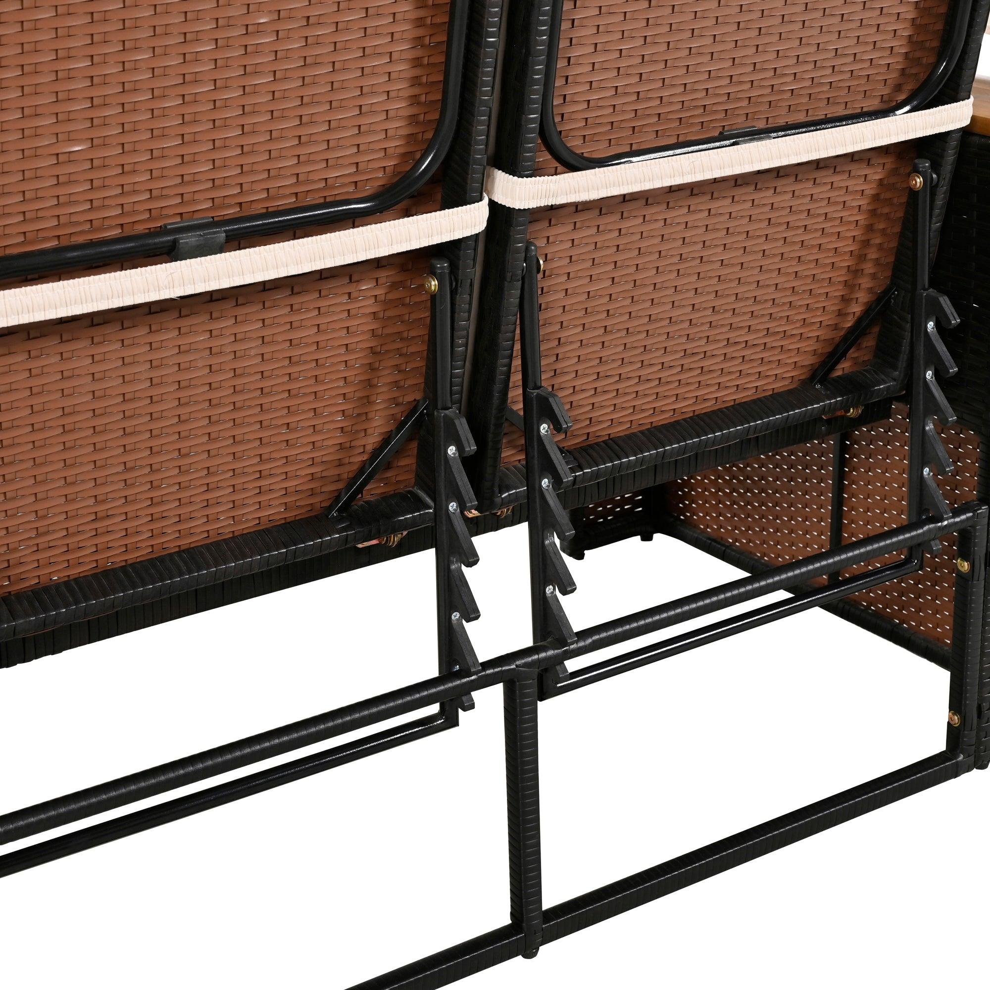 2-Piece Outdoor Rattan Daybed with Bench Lounge Roof Set and Cushions for Poolside, Backyard and Garden