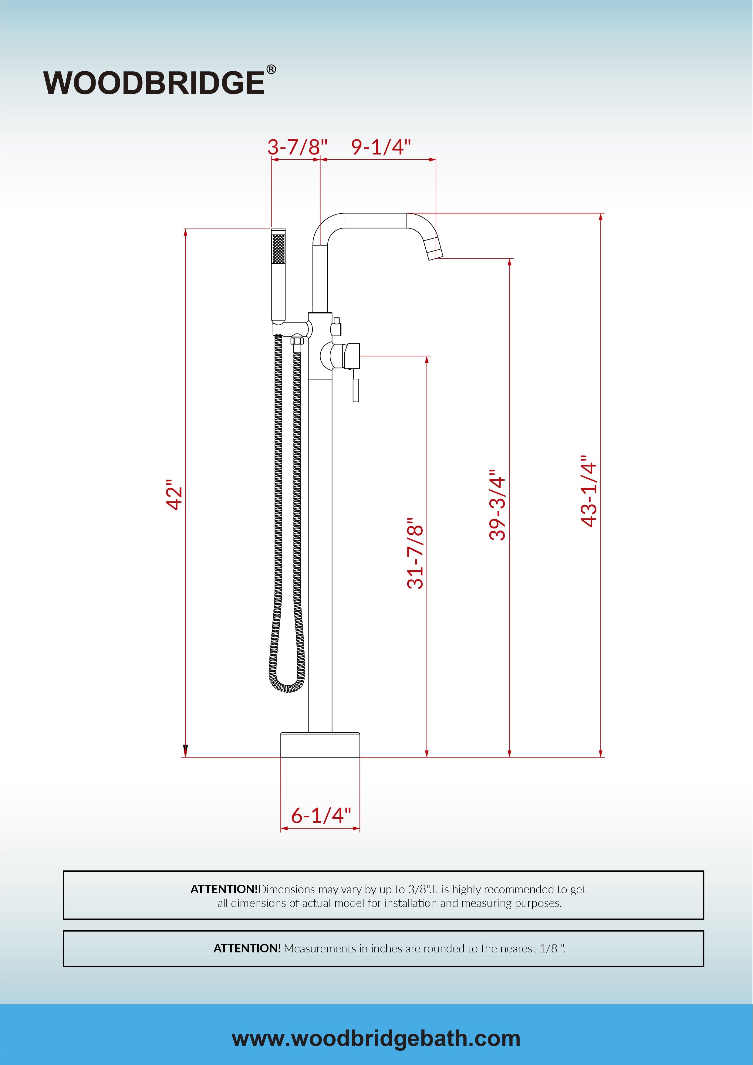 WOODBRIDGE Contemporary Single Handle Floor Mount Freestanding Tub Filler Faucet with 2 Function Cylinder Style Hand Shower