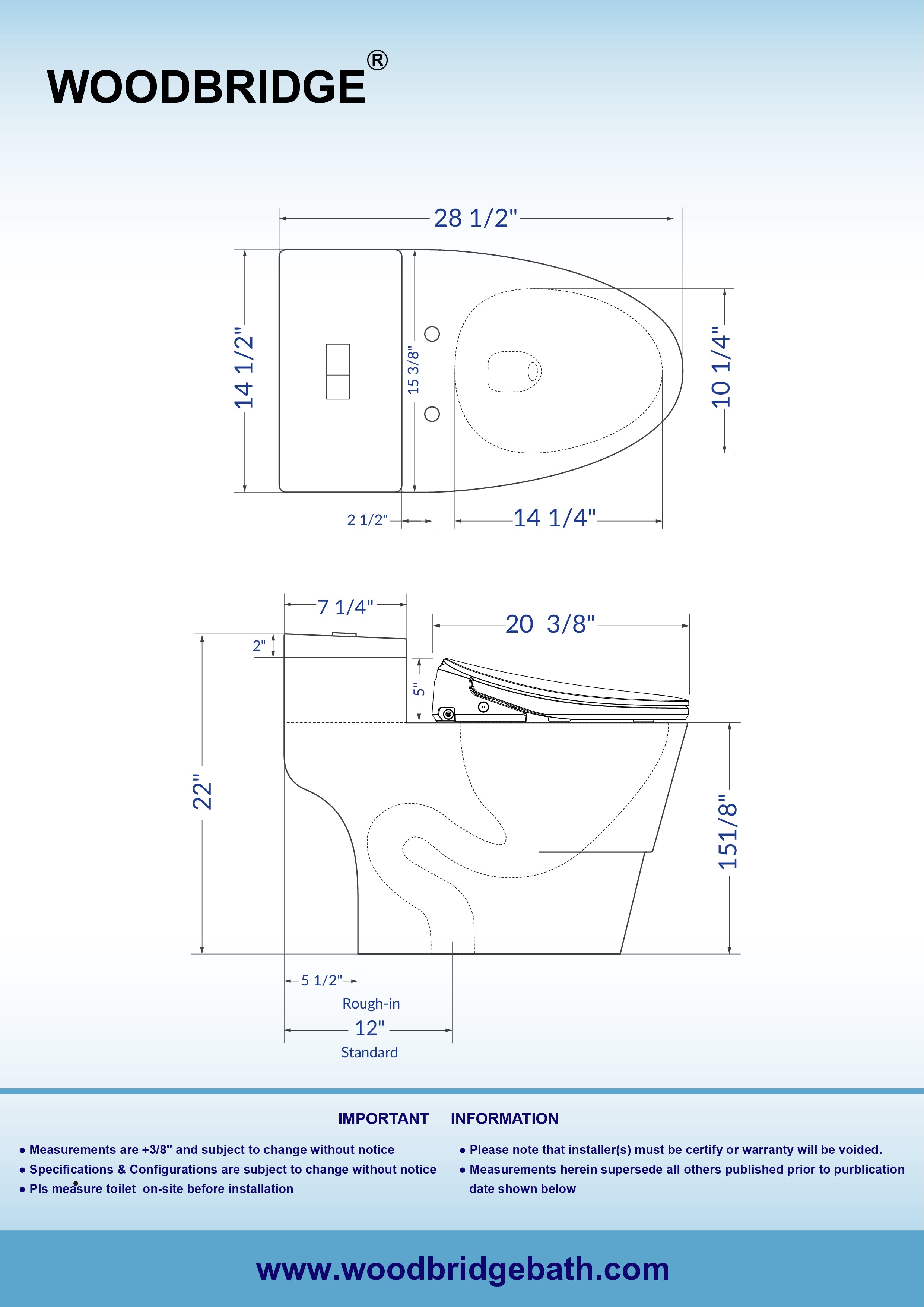 WOODBRIDGE Elongated 1-Piece Toilet with Advanced Auto Open & Close Bidet Smart Toilet Seat, Child Wash, 1000 Gram MaP Flushing Score, 1.28 GPF Dual, Water Sensed