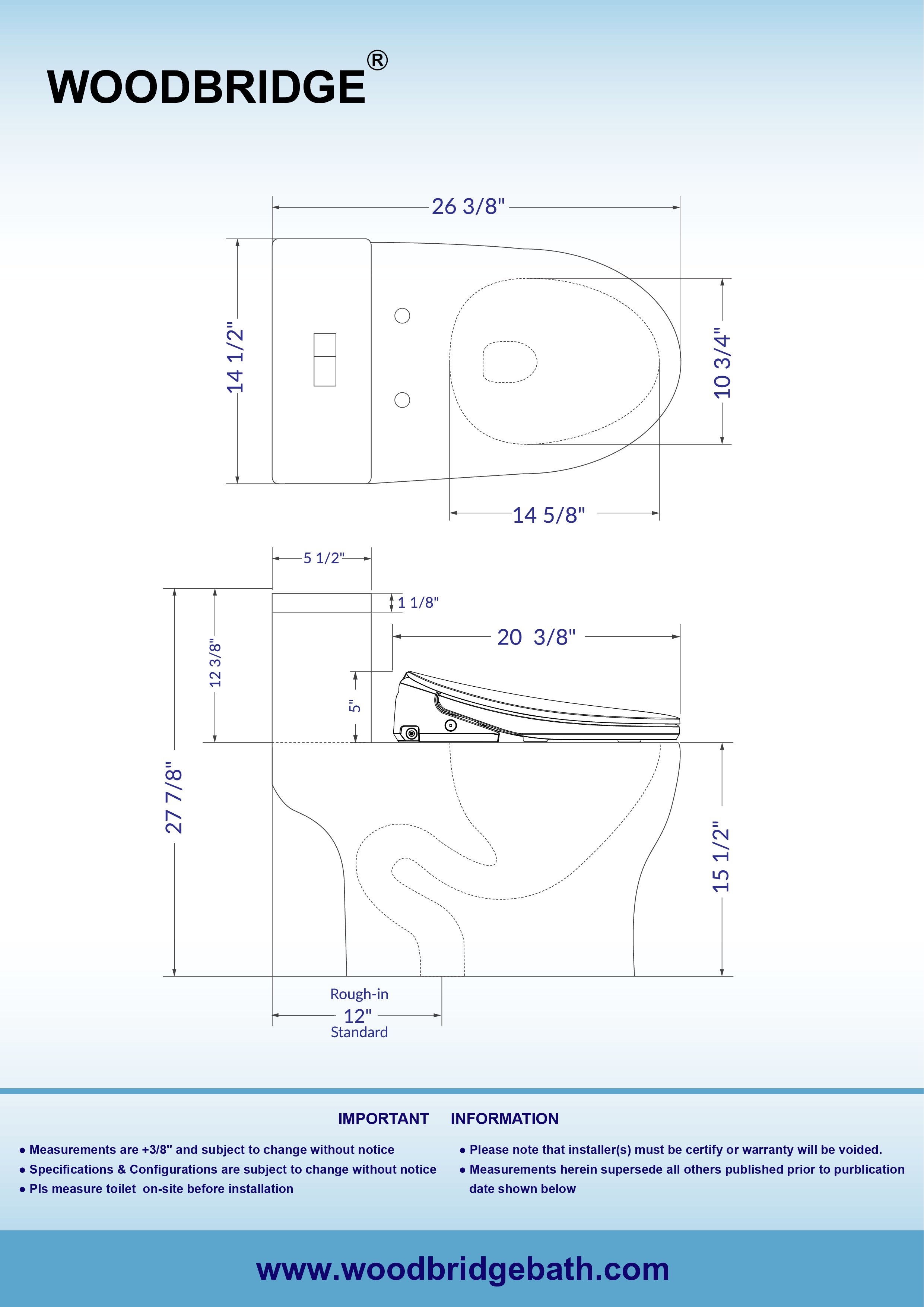 WOODBRIDGE Elongated 1-Piece Toilet with Advanced Auto Open & Close Bidet Smart Toilet Seat, Child Wash, Chair Height, 1000 Gram MaP Flushing Score, 1.28 GPF Dual, Water Sensed