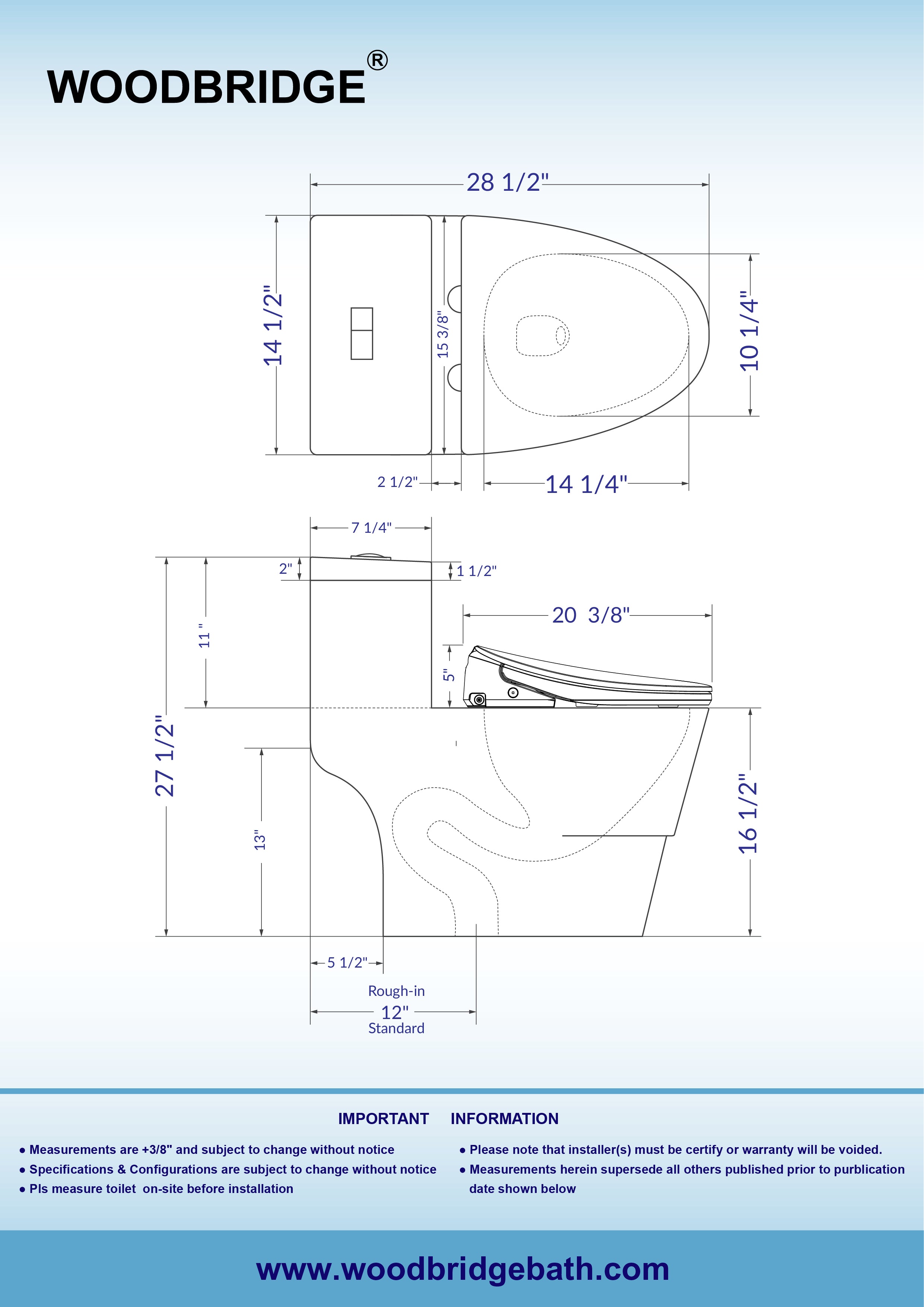 WOODBRIDGE Elongated 1-Piece Toilet with Advanced Auto Open & Close Bidet Smart Toilet Seat, Child Wash, Chair Height, 1000 Gram MaP Flushing Score, 1.28 GPF Dual, Water Sensed