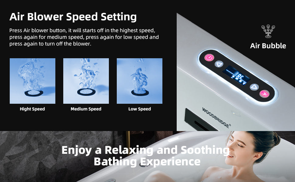WOODBRIDGE BJ500 / BM500 72 Inch Whirlpool and Air Bath Heated Freestanding Bathtub