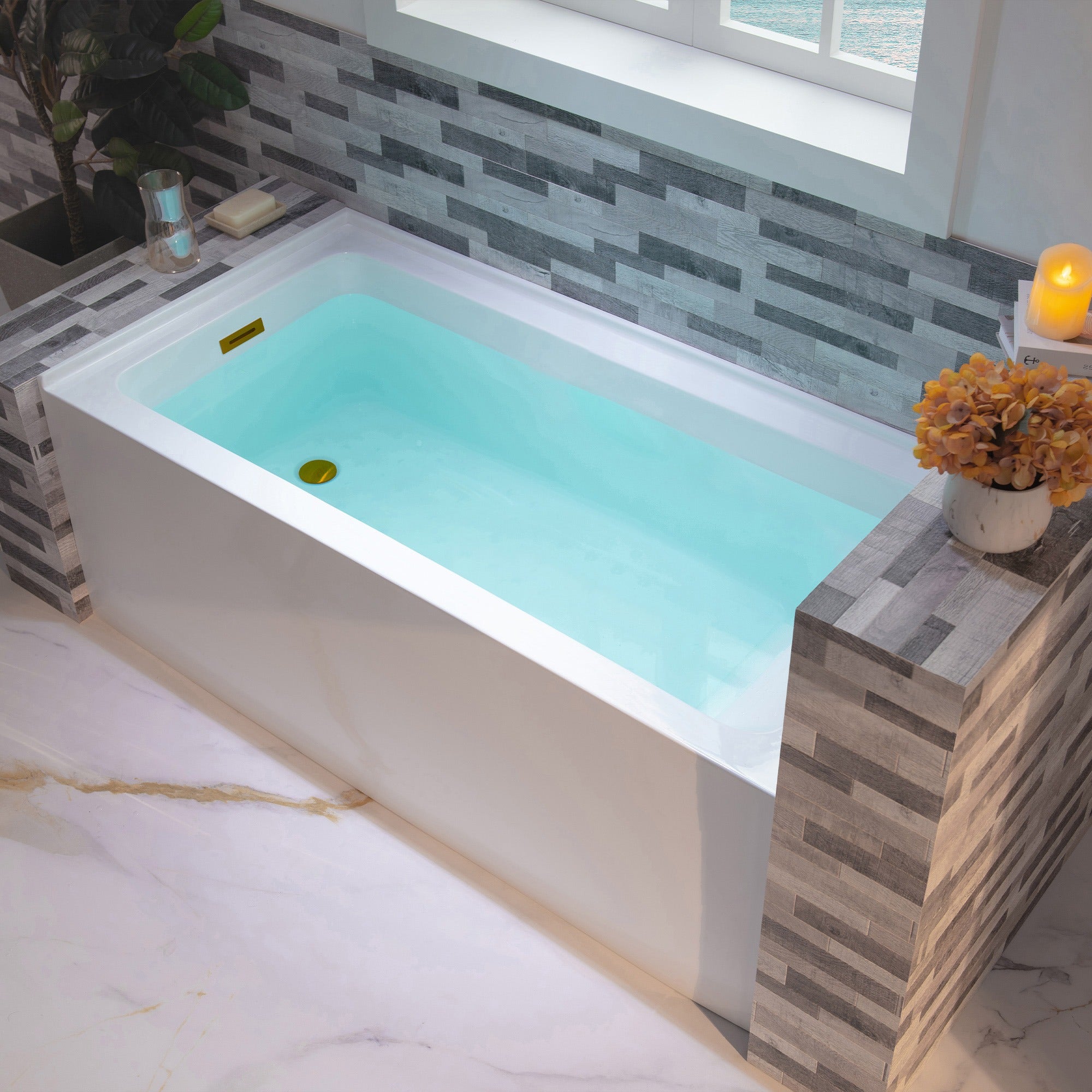 WOODBRIDGE 60" Acrylic Rectangular Alcove Soaking Bathtub iwith Left Drain, LB428