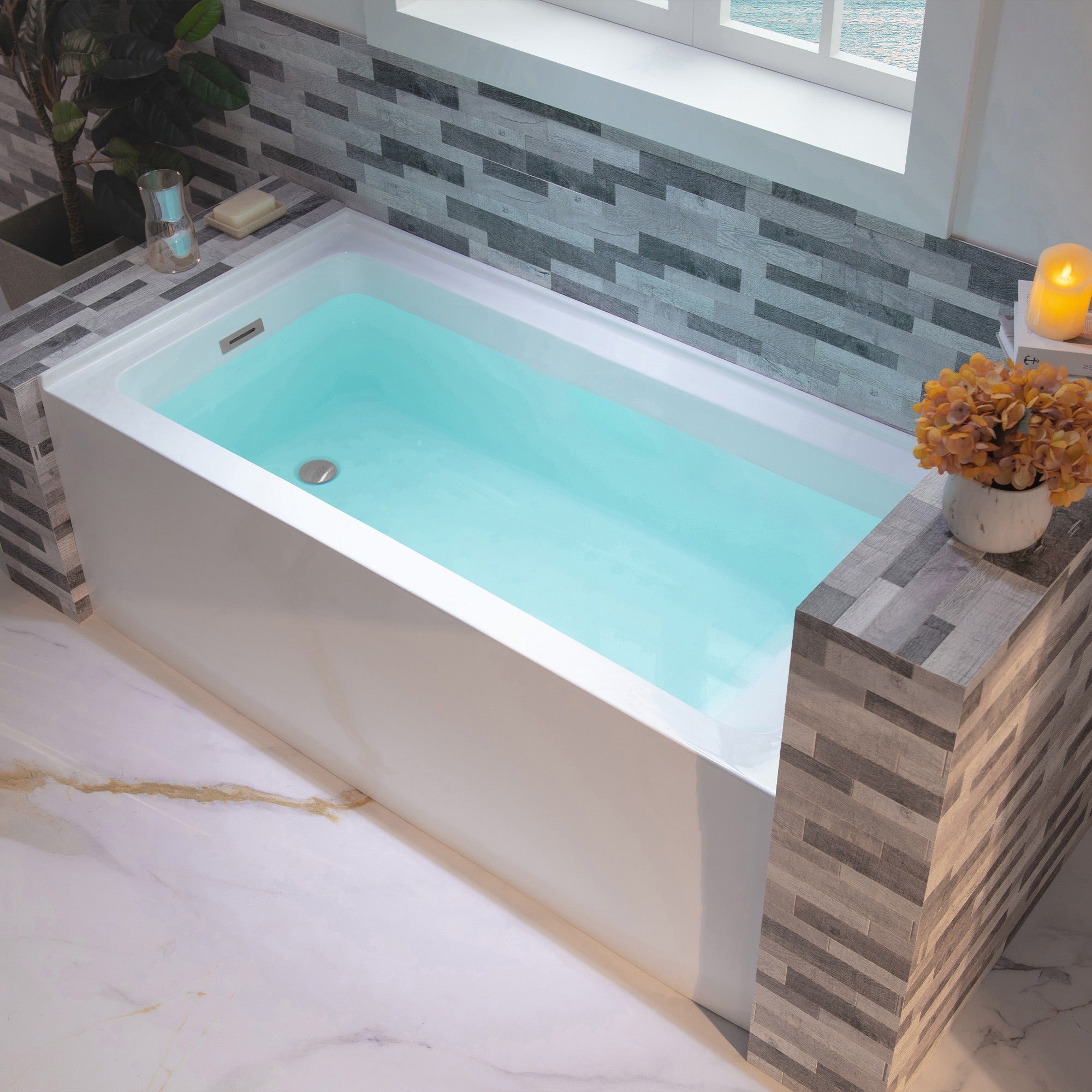 WOODBRIDGE 60" Acrylic Rectangular Alcove Soaking Bathtub iwith Left Drain, LB428