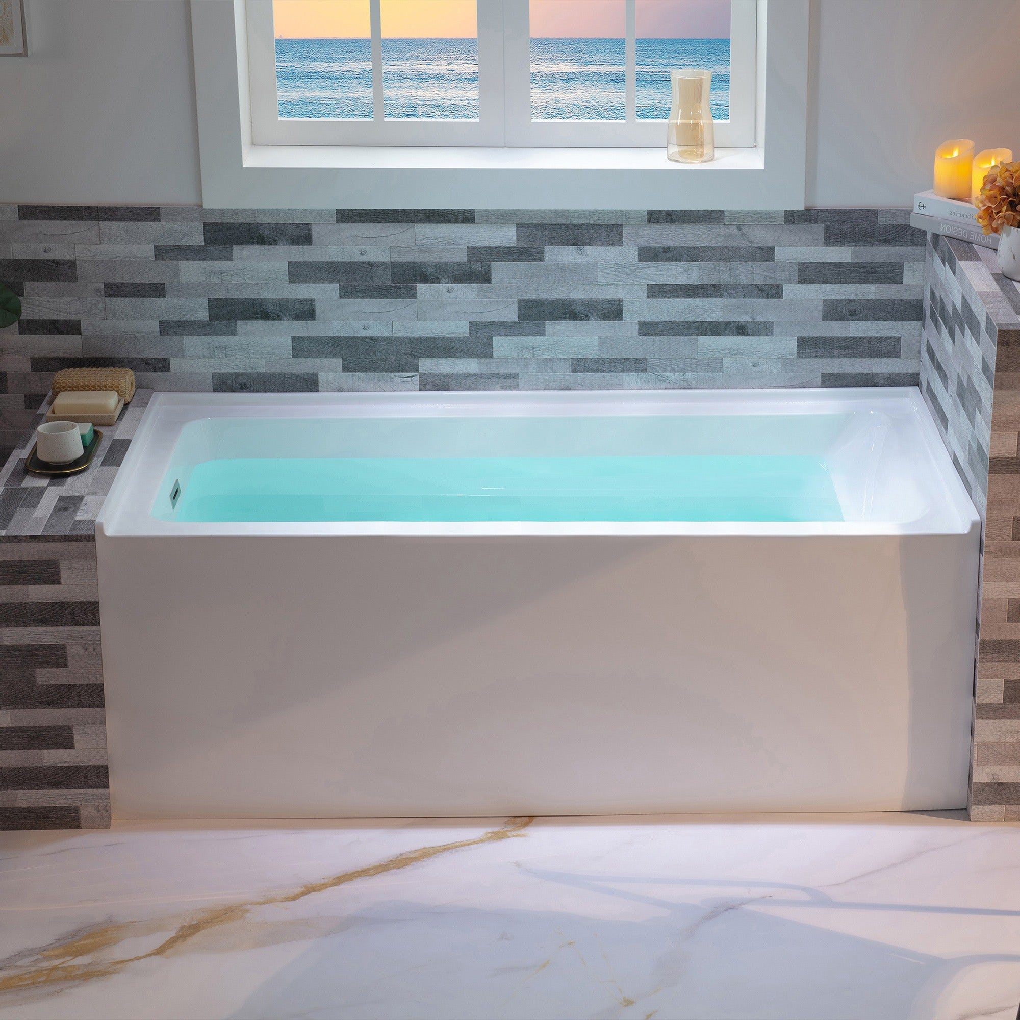 WOODBRIDGE 60" Acrylic Rectangular Alcove Soaking Bathtub iwith Left Drain, LB428