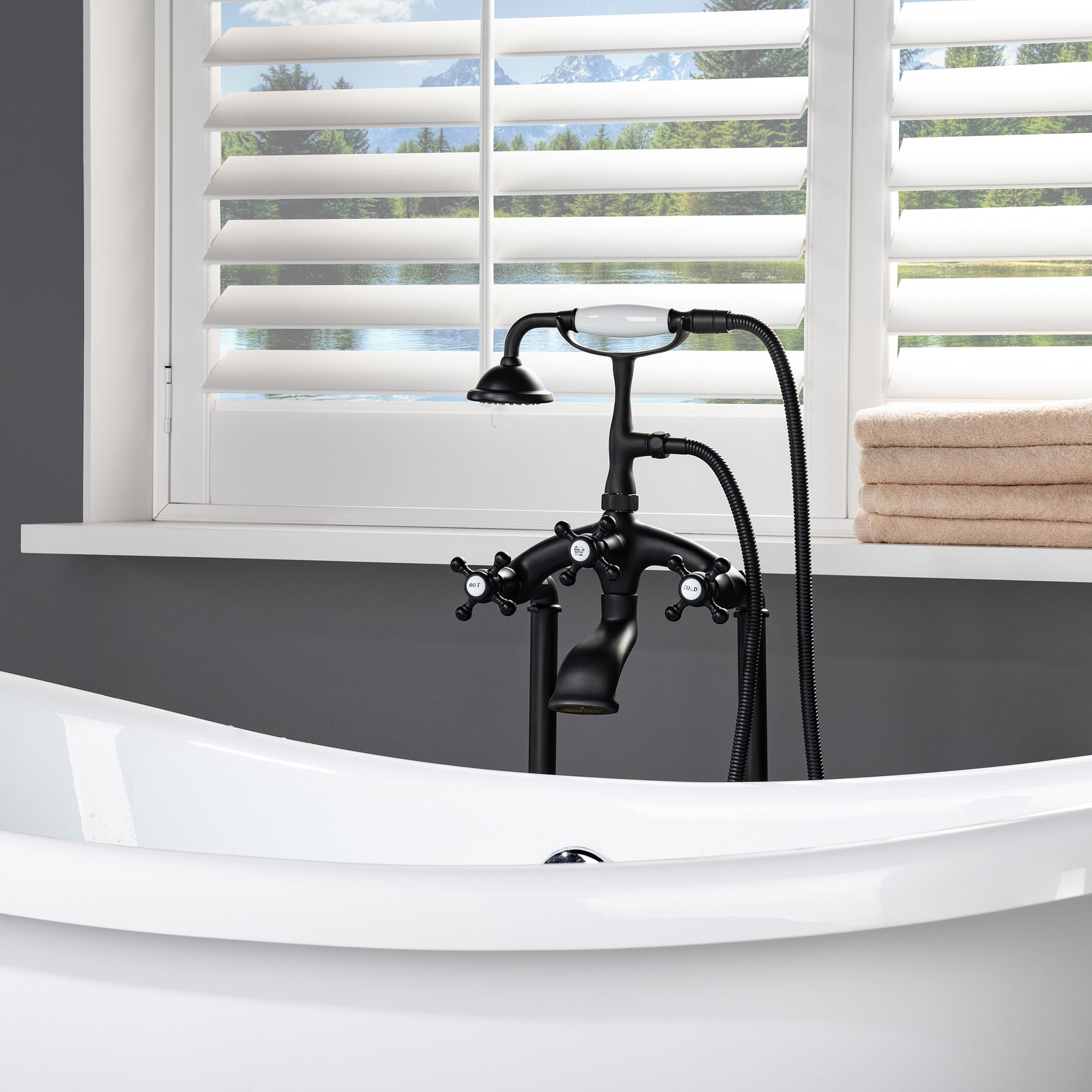 WOODBRIDGE F0018BN Freestanding Clawfoot Tub Filler Faucet with Hand Shower and Hose