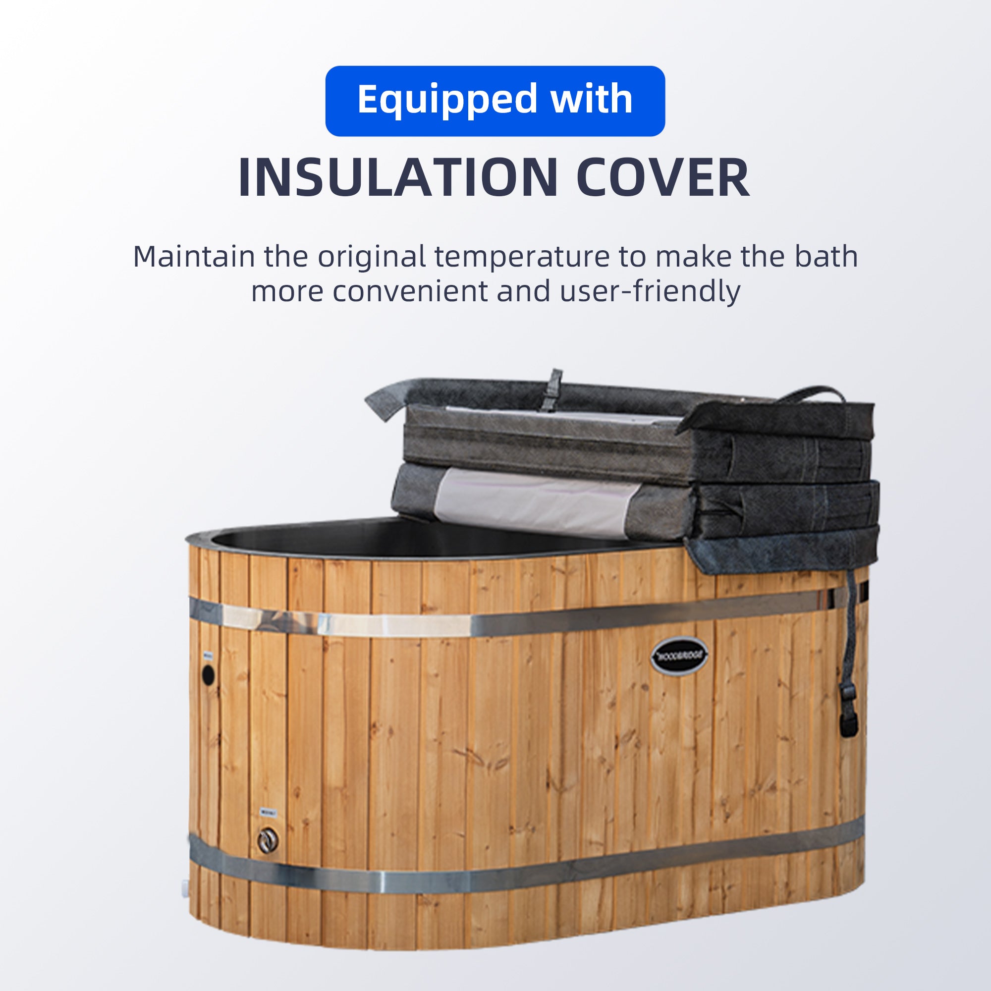 WOODBRIDGE 59" Cold Plunge Tub with 1.3 HP High-Performance Cooling and Heating Chiller in White, Ozone sanitation, Filter circulation system, Insulated Tub Lid, Wood Stool, Wood Seat