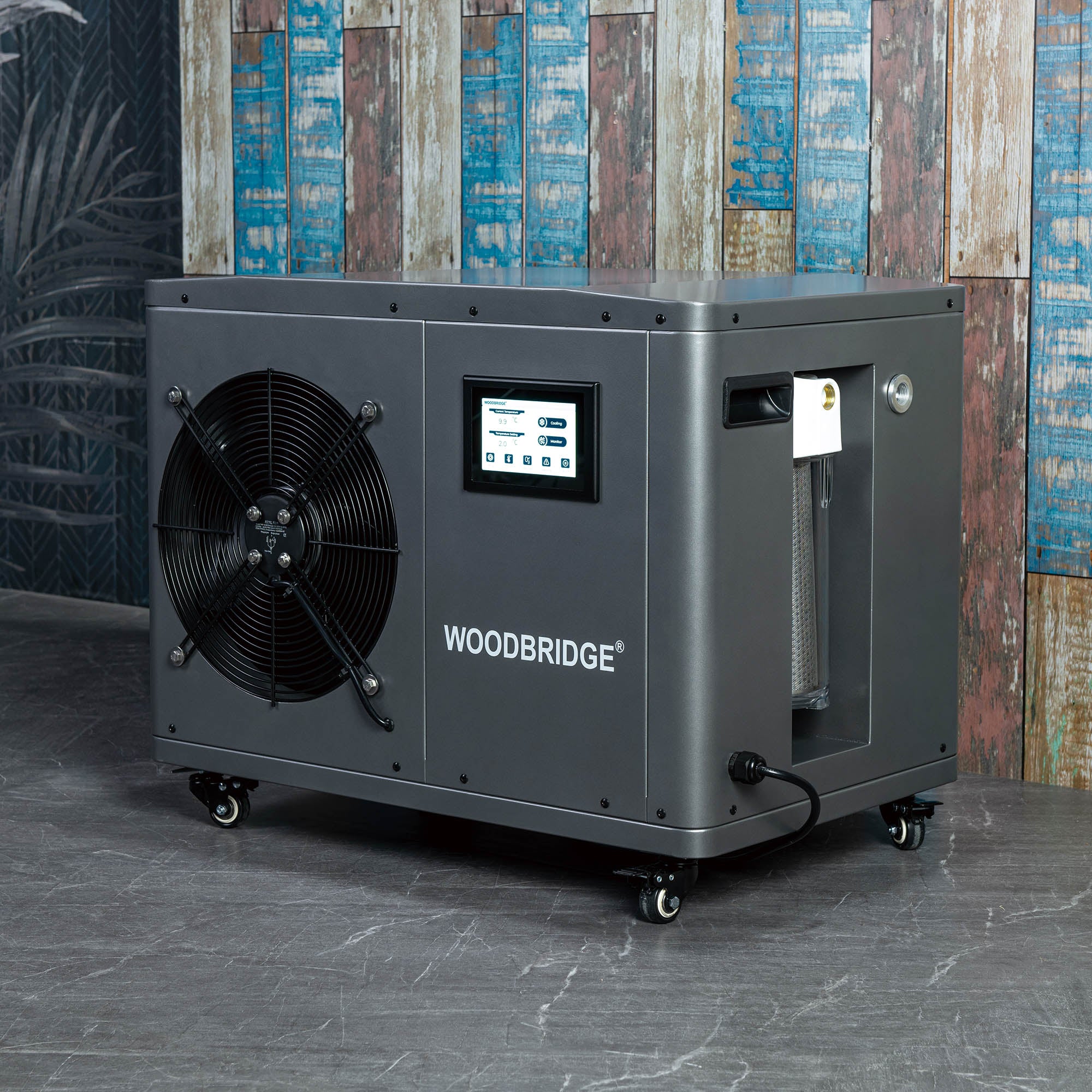 WOODBRIDGE 54" Cold Plunge Tub with 1.3 HP High-Performance Cooling and Heating Chiller in Gray, Ozone sanitation, Filter circulation system, Insulated Tub Lid, Wood Stool, Wood Seat
