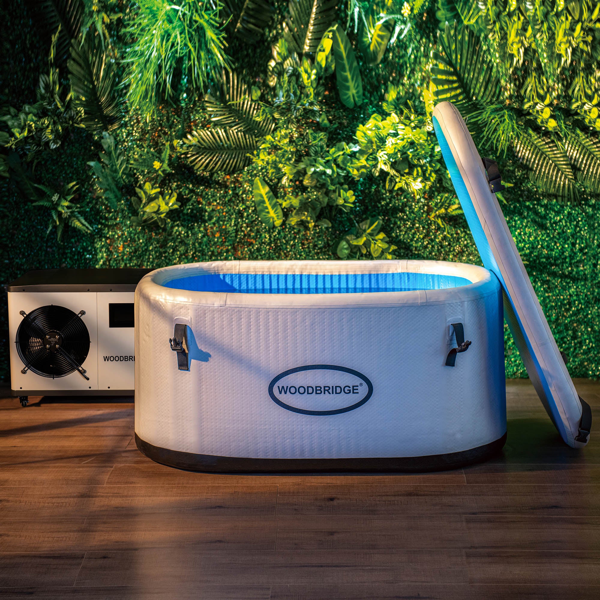 WOODBRIDGE Inflatable Cold Plunge Tub with 1.3 HP High-Performance Cooling and Heating Chiller in White,Filter circulation system,PVC Insulated Lid, Hand Pump and Repair Kit Included, Anti-Slid Bottom