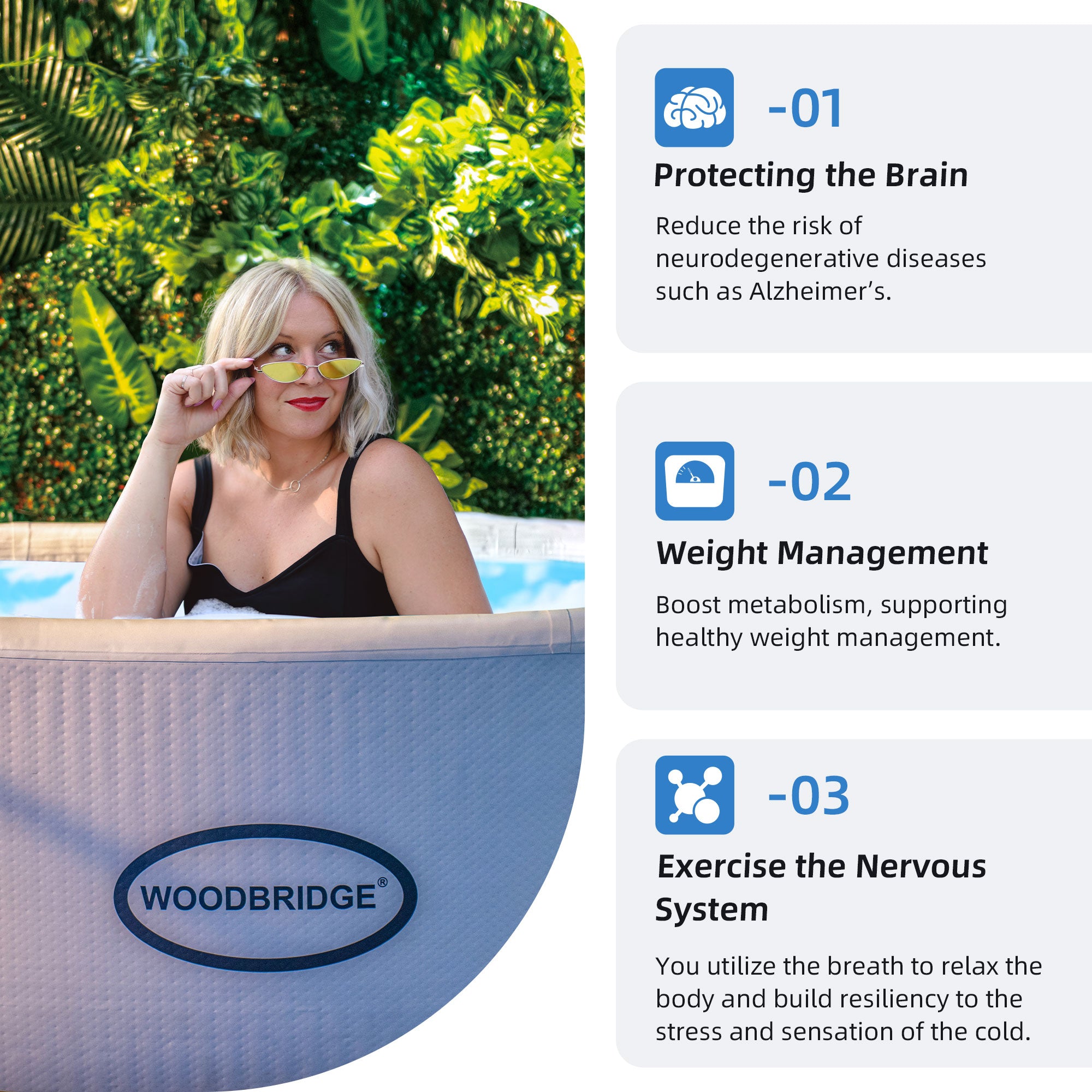 WOODBRIDGE Inflatable Cold Plunge Tub with 1.3 HP High-Performance Cooling and Heating Chiller in White,Filter circulation system,PVC Insulated Lid, Hand Pump and Repair Kit Included, Anti-Slid Bottom