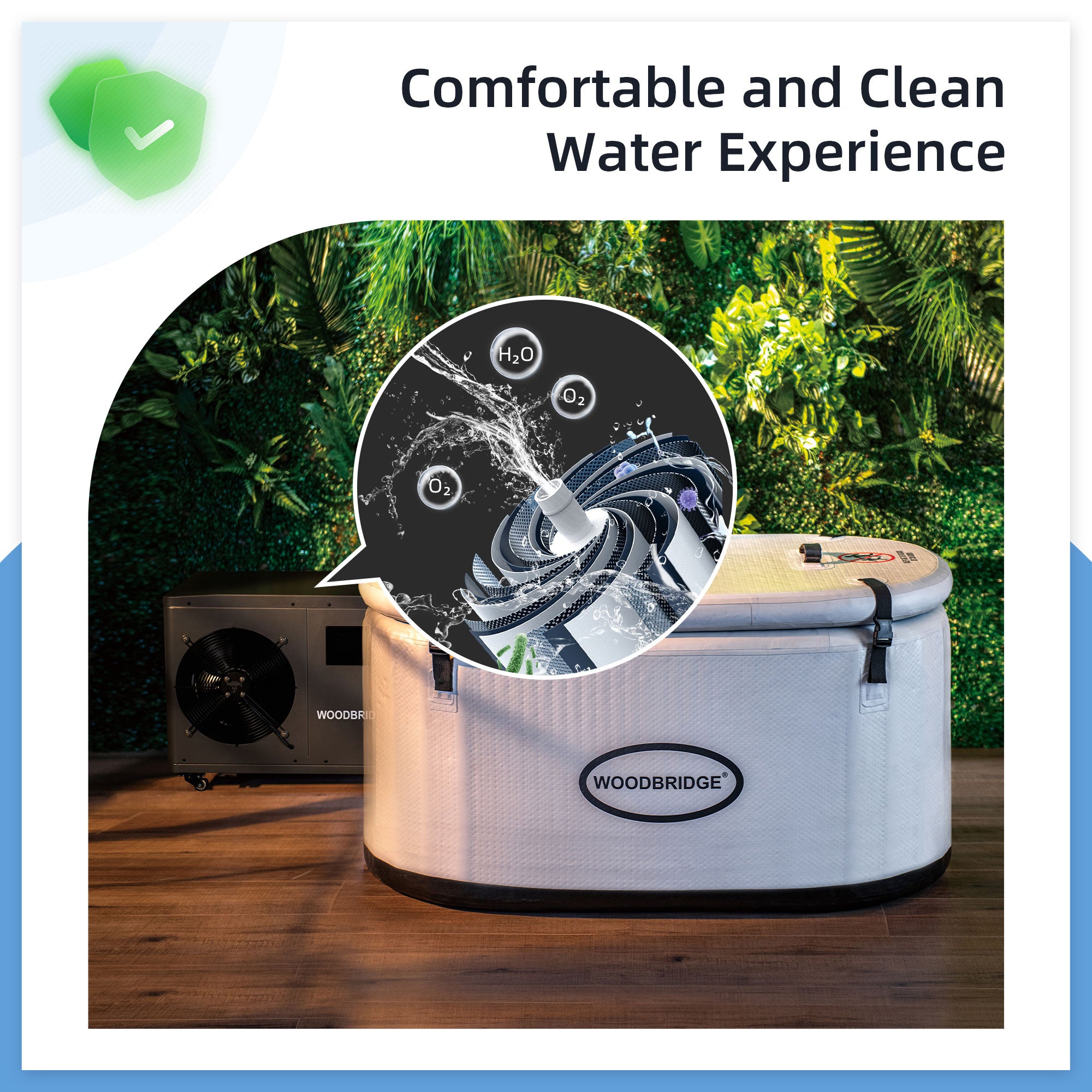 WOODBRIDGE Inflatable Cold Plunge Tub with 1.3 HP High-Performance Cooling and Heating Chiller in Gray,Filter circulation system, PVC Insulated Lid, Hand Pump and Repair Kit Included, Anti-Slid Bottom