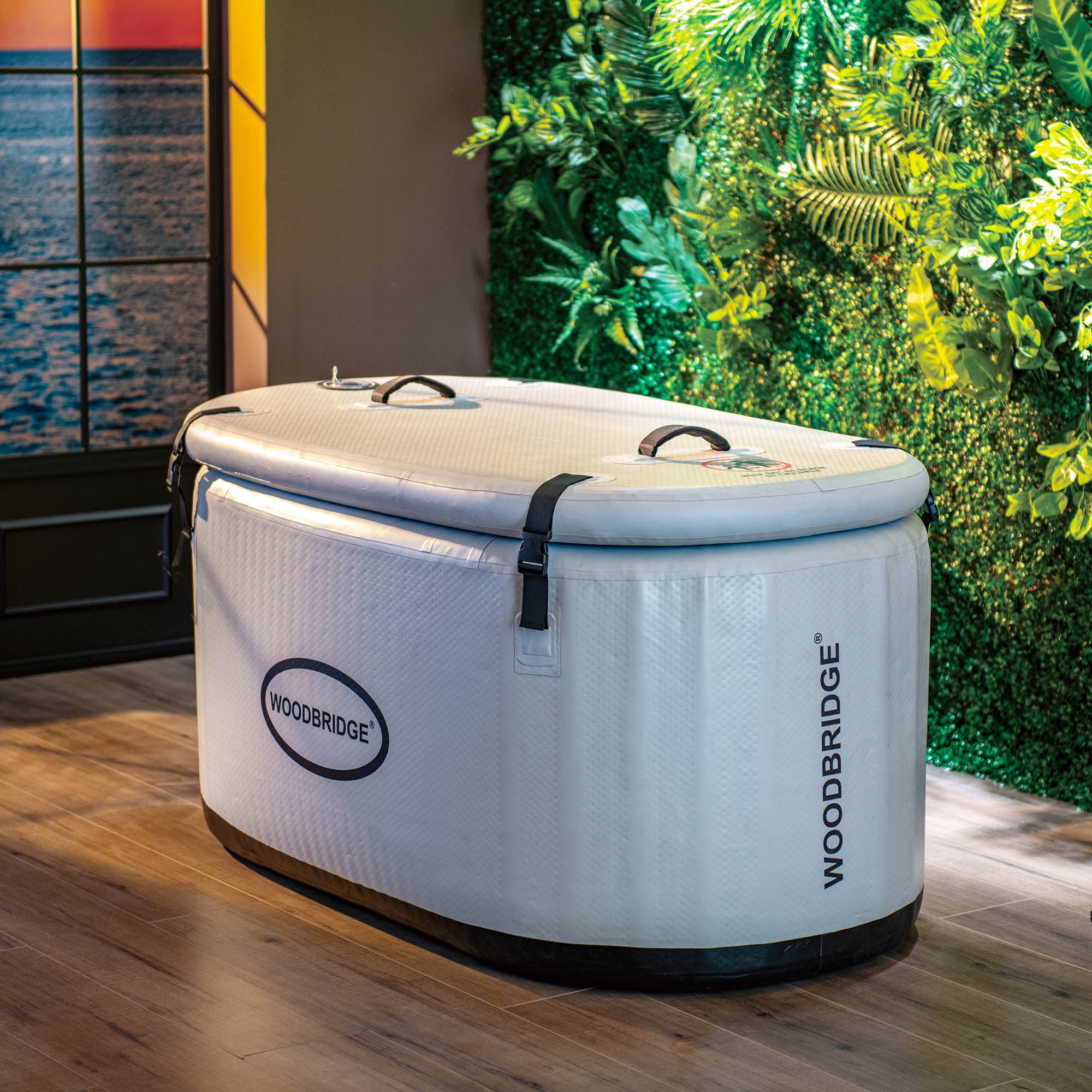 WOODBRIDGE Inflatable Cold Plunge Tub with 1.3 HP High-Performance Cooling and Heating Chiller in Gray,Filter circulation system, PVC Insulated Lid, Hand Pump and Repair Kit Included, Anti-Slid Bottom