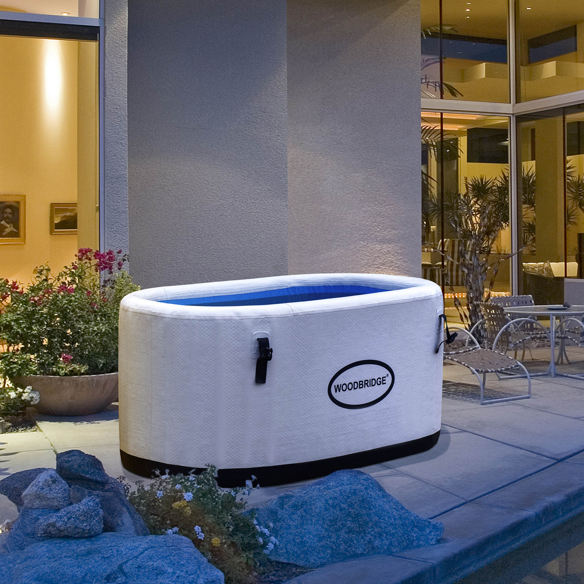 WOODBRIDGE Inflatable Cold Plunge Tub with 1.3 HP High-Performance Cooling and Heating Chiller in Gray,Filter circulation system, PVC Insulated Lid, Hand Pump and Repair Kit Included, Anti-Slid Bottom