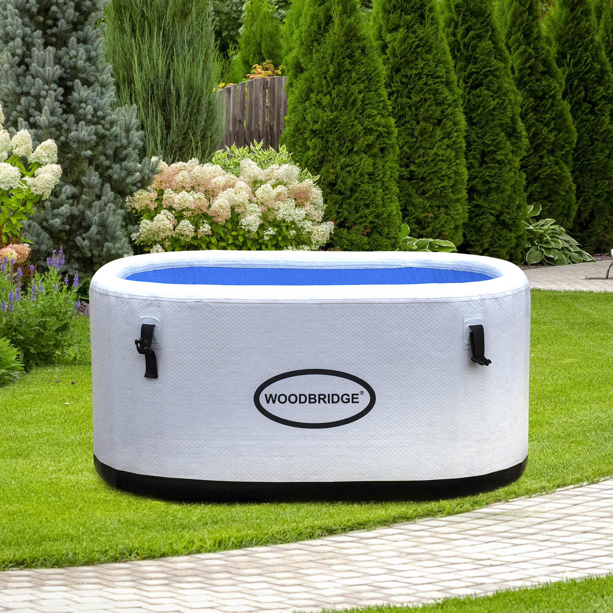 WOODBRIDGE Inflatable Oval Ice Bath Cold Plunge Tub with PVC Insulated Lid, Hand Pump and Repair Kit Included, Anti-Slid Bottom