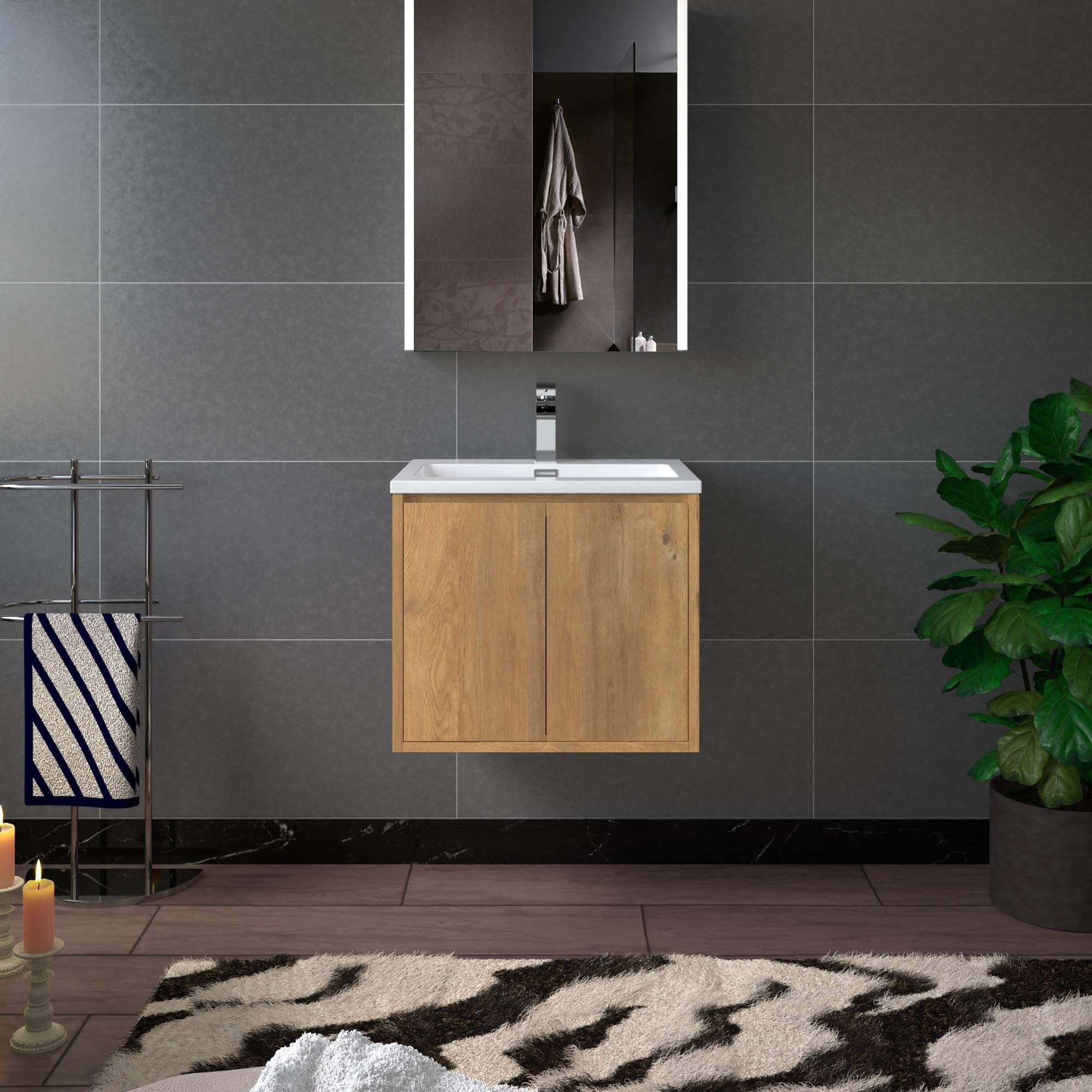 WOODBRIDGE 23-5/8 in. W x 18-7/8 in. D Bathroom Vanity in Oak with Resin Composite Vanity Top