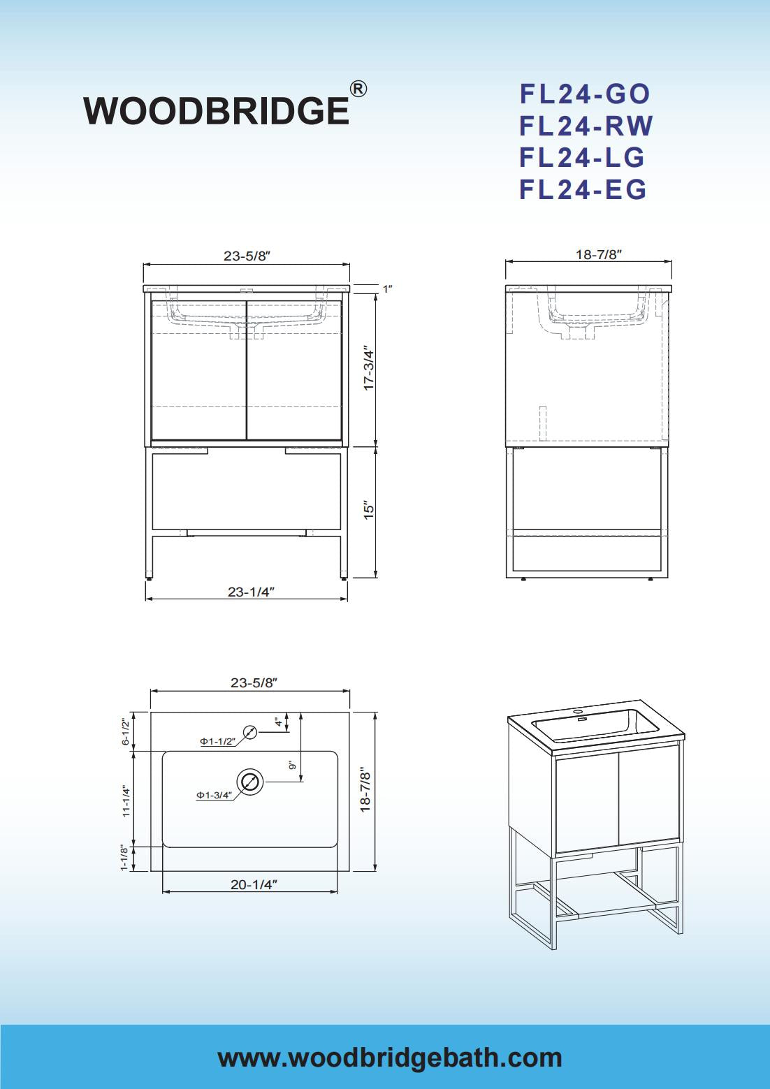 WOODBRIDGE 23-5/8 in. W x 18-7/8 in. D Bathroom Vanity in Oak with Resin Composite Vanity Top in Glossy White, with Stainless Steel Frame