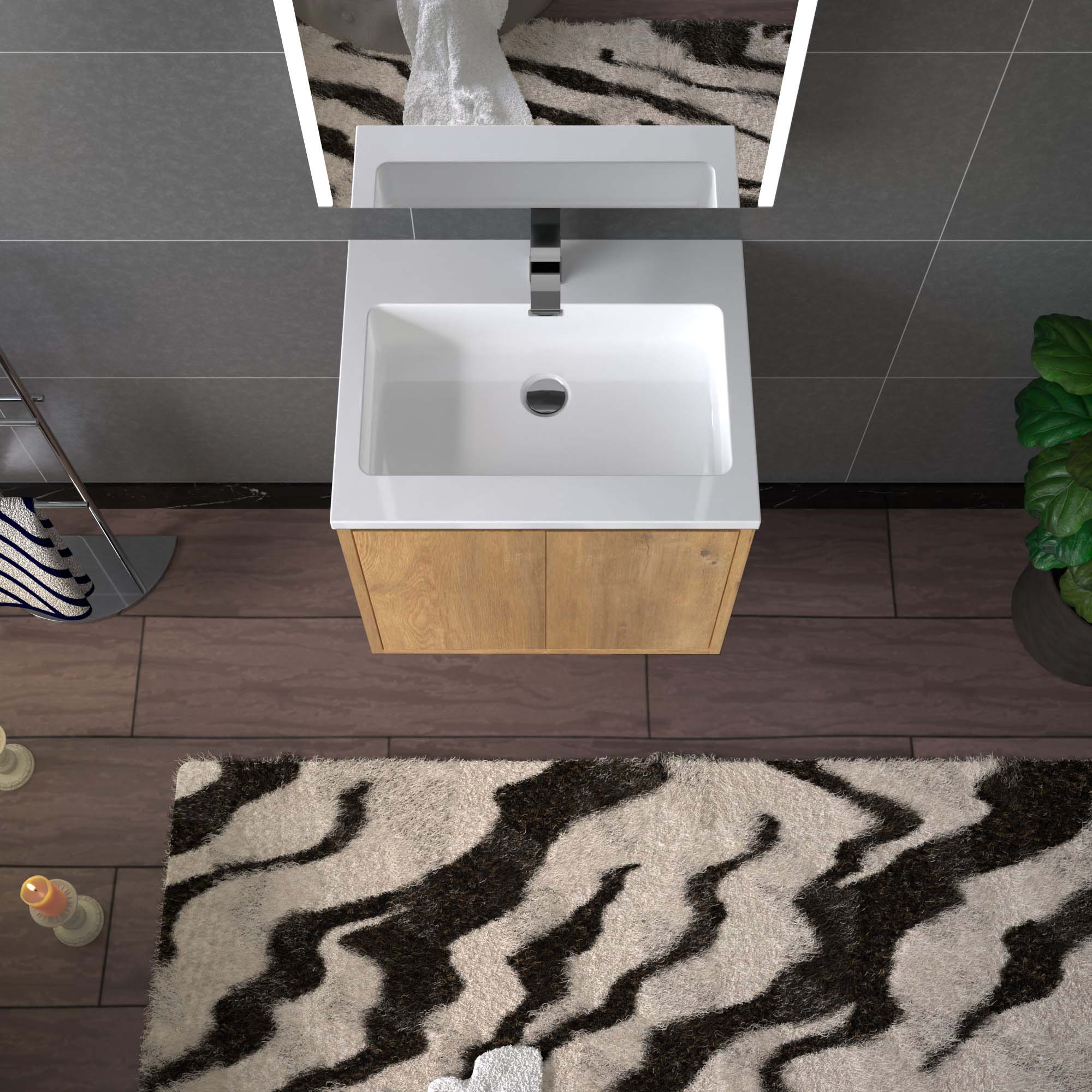 WOODBRIDGE 23-5/8 in. W x 18-7/8 in. D Bathroom Vanity in Oak with Resin Composite Vanity Top in Glossy White, with Stainless Steel Frame