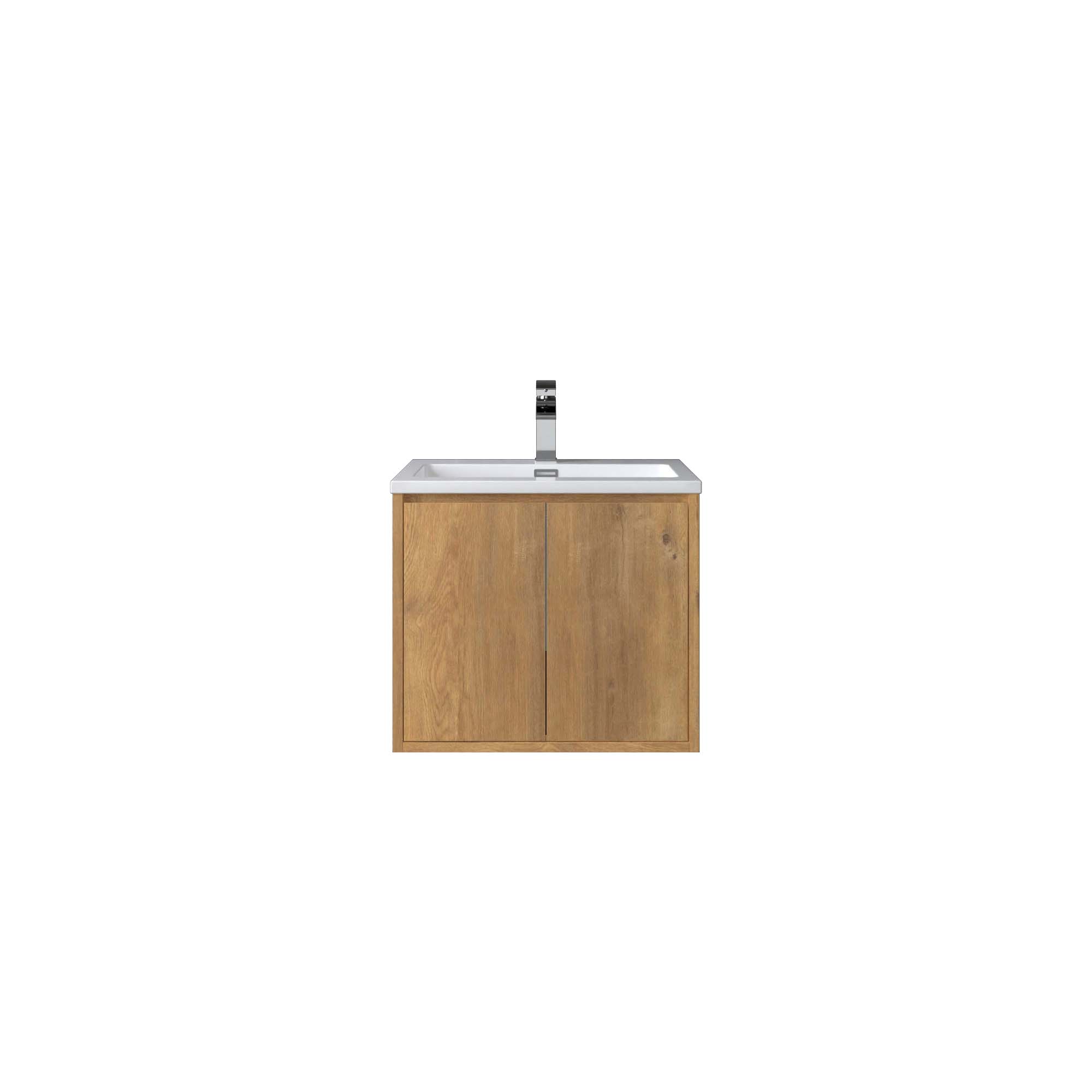 WOODBRIDGE 23-5/8 in. W x 18-7/8 in. D Bathroom Vanity in Oak with Resin Composite Vanity Top in Glossy White, with Stainless Steel Frame