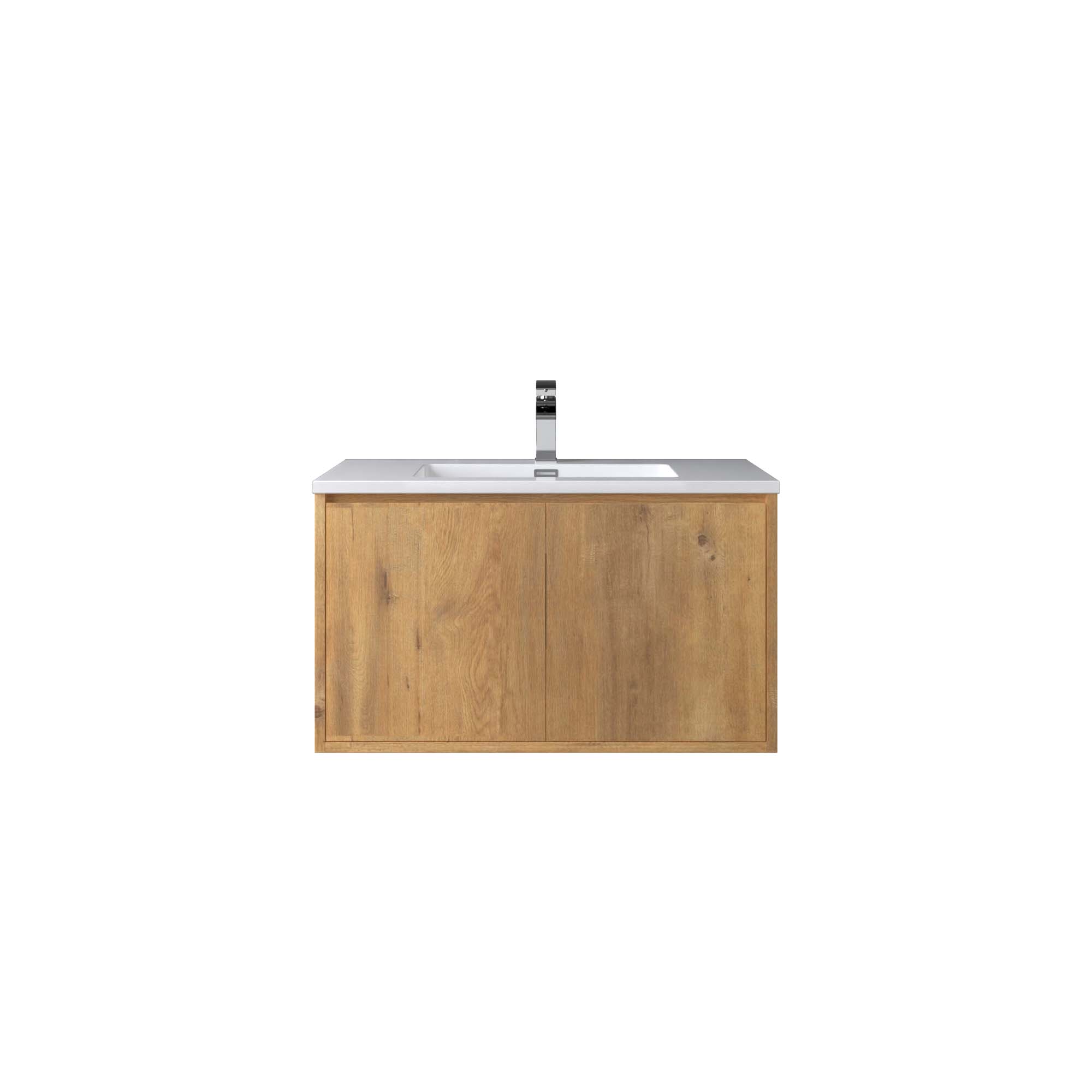 WOODBRIDGE 23-5/8 in. W x 18-7/8 in. D Bathroom Vanity in Oak with Resin Composite Vanity Top in Glossy White, with Stainless Steel Frame