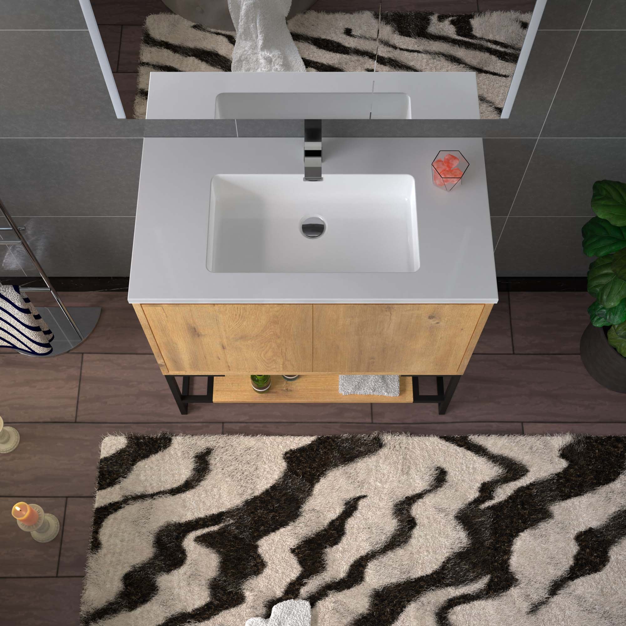 WOODBRIDGE 23-5/8 in. W x 18-7/8 in. D Bathroom Vanity in Oak with Resin Composite Vanity Top in Glossy White, with Stainless Steel Frame