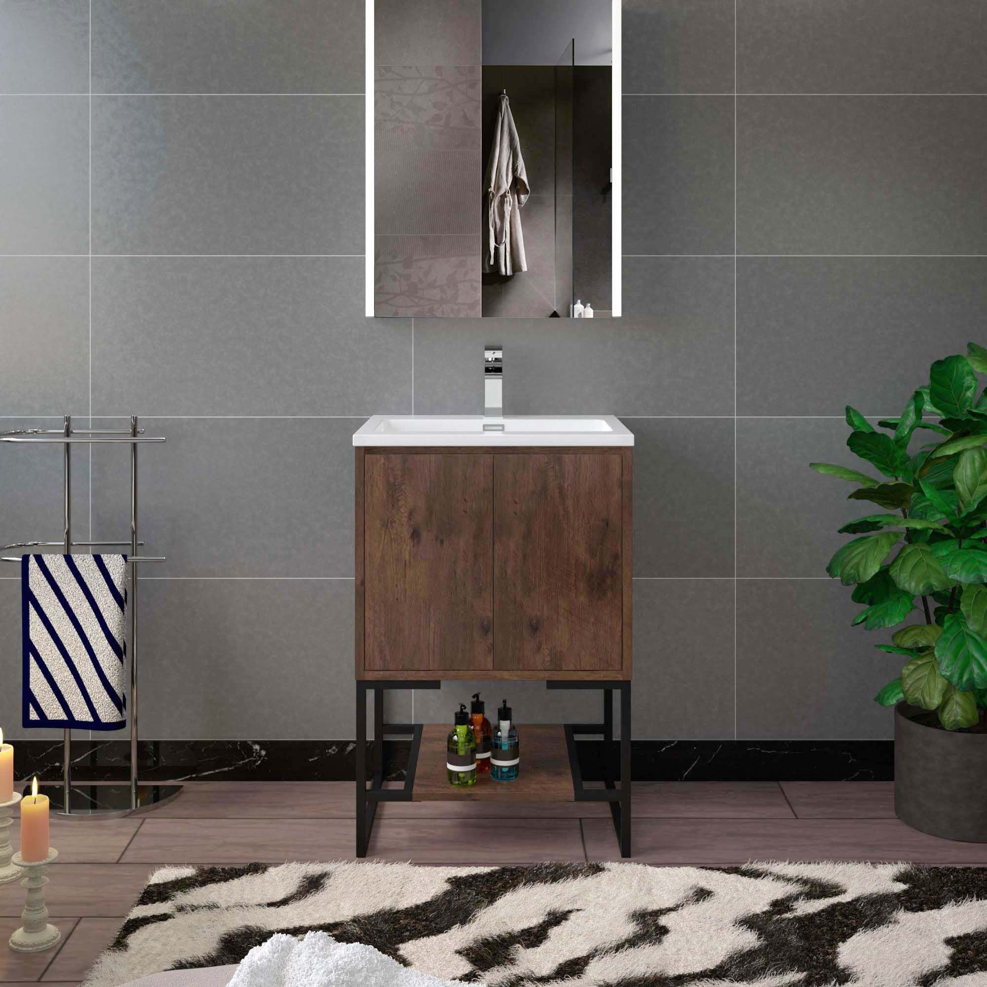 WOODBRIDGE 23-5/8 in. W x 18-7/8 in. D Bathroom Vanity in Rose Wood with Resin Composite Vanity Top
