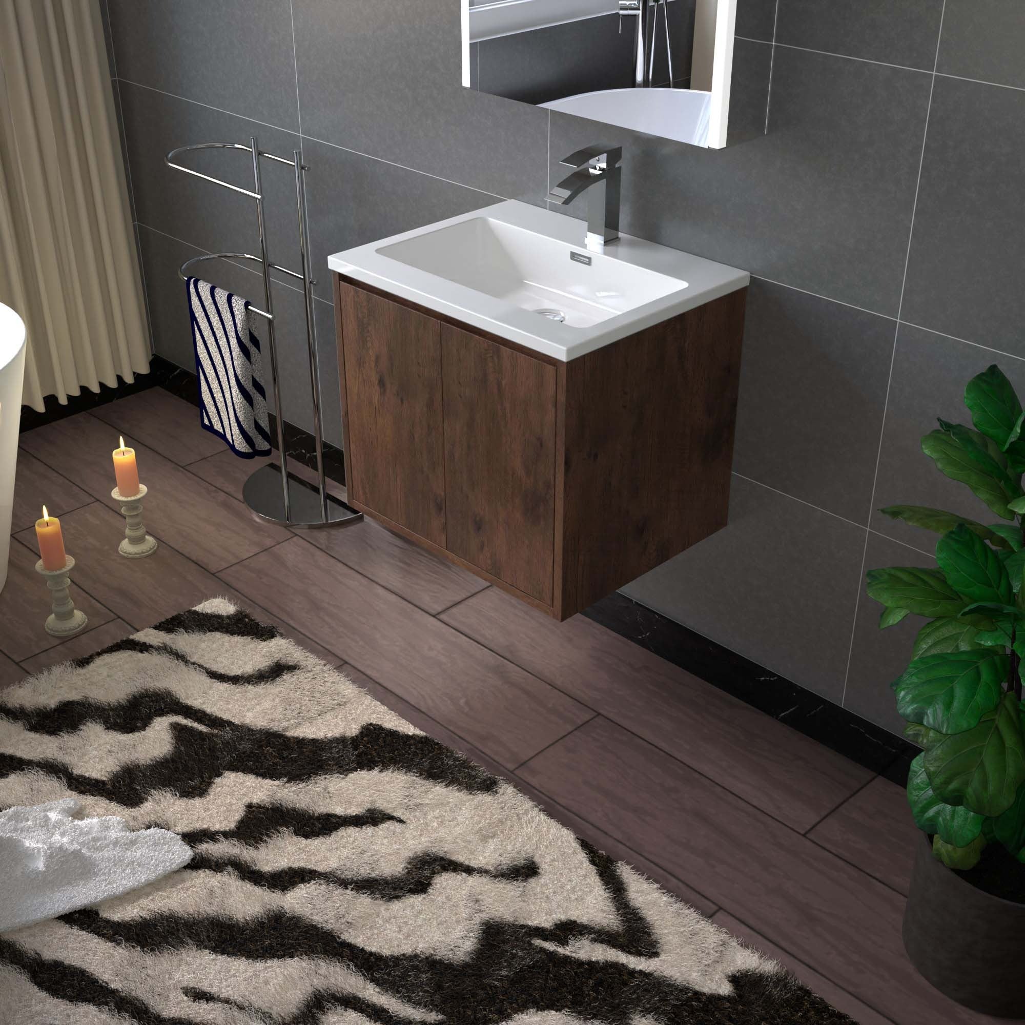 WOODBRIDGE 23-5/8 in. W x 18-7/8 in. D Bathroom Vanity in Rose Wood with Resin Composite Vanity Top