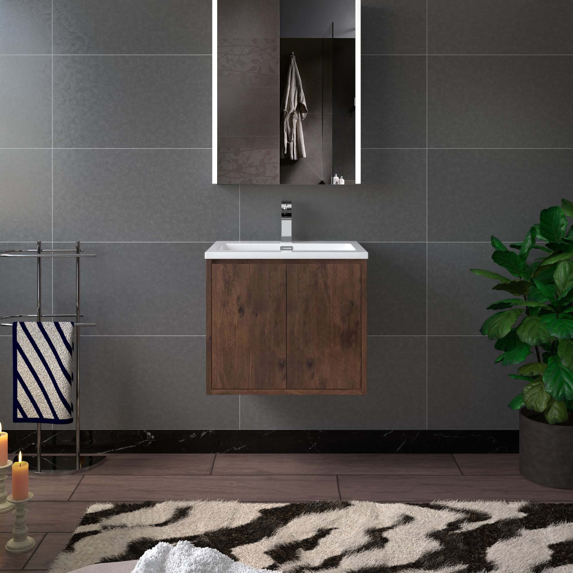 WOODBRIDGE 23-5/8 in. W x 18-7/8 in. D Bathroom Vanity in Rose Wood with Resin Composite Vanity Top