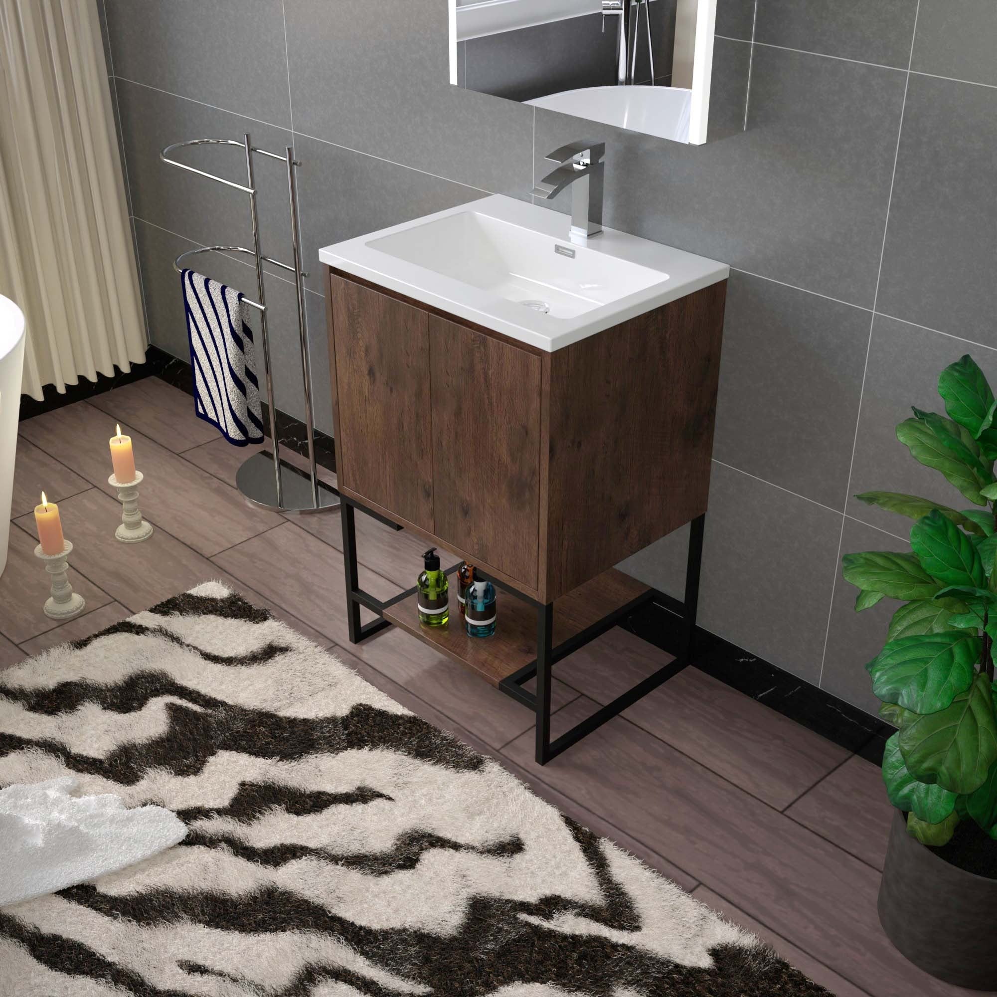 WOODBRIDGE 23-5/8 in. W x 18-7/8 in. D Bathroom Vanity in Rose Wood with Resin Composite Vanity Top