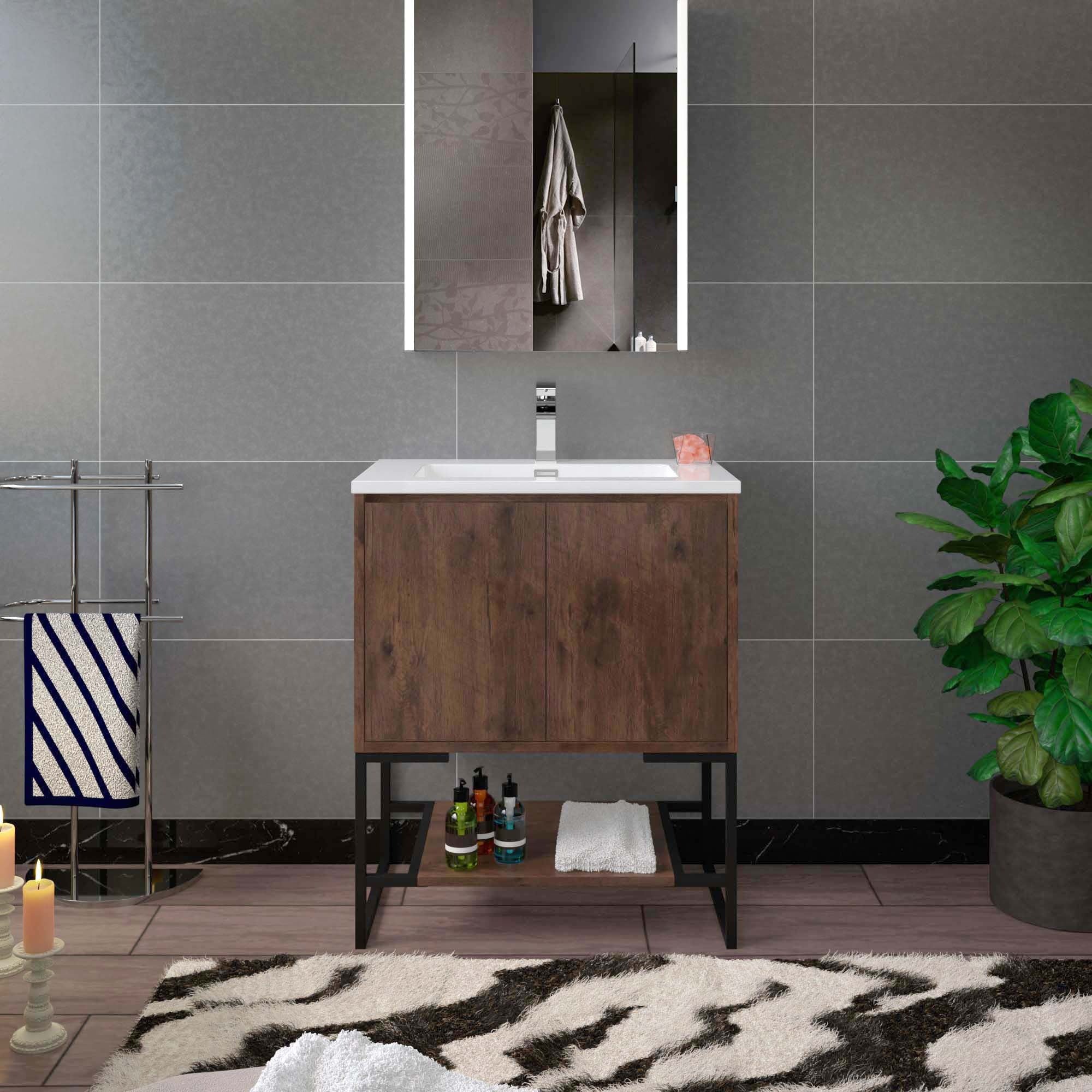 WOODBRIDGE 23-5/8 in. W x 18-7/8 in. D Bathroom Vanity in Rose Wood with Resin Composite Vanity Top