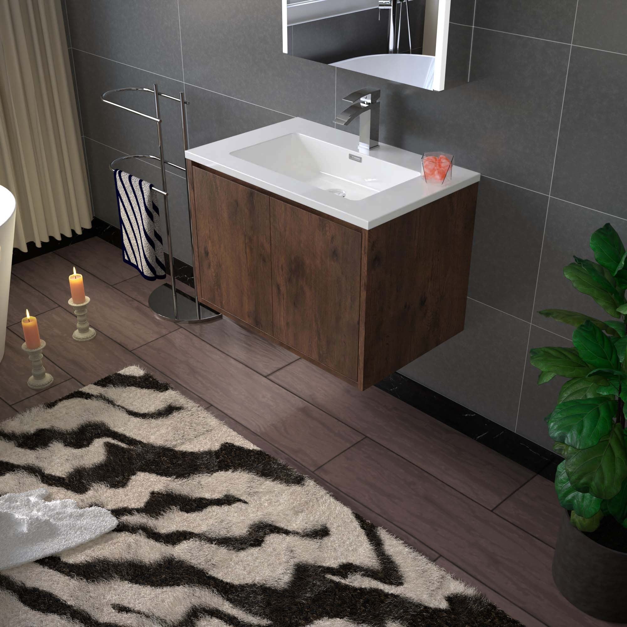 WOODBRIDGE 23-5/8 in. W x 18-7/8 in. D Bathroom Vanity in Rose Wood with Resin Composite Vanity Top