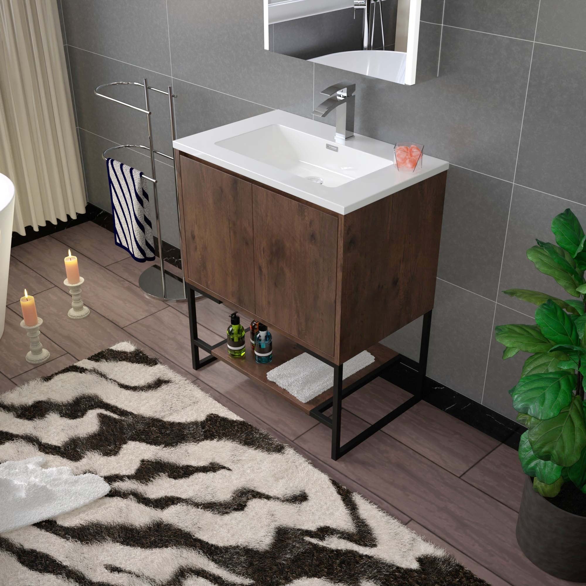 WOODBRIDGE 23-5/8 in. W x 18-7/8 in. D Bathroom Vanity in Rose Wood with Resin Composite Vanity Top