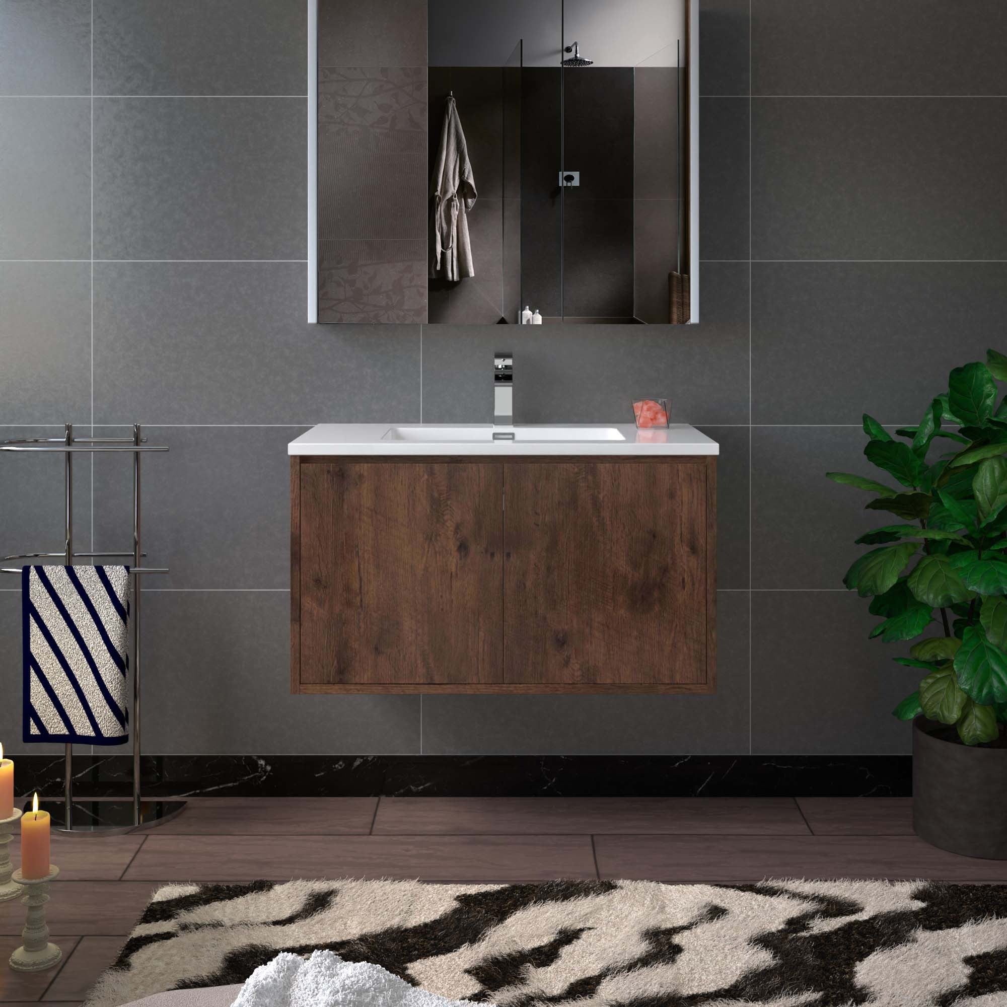 WOODBRIDGE 23-5/8 in. W x 18-7/8 in. D Bathroom Vanity in Rose Wood with Resin Composite Vanity Top