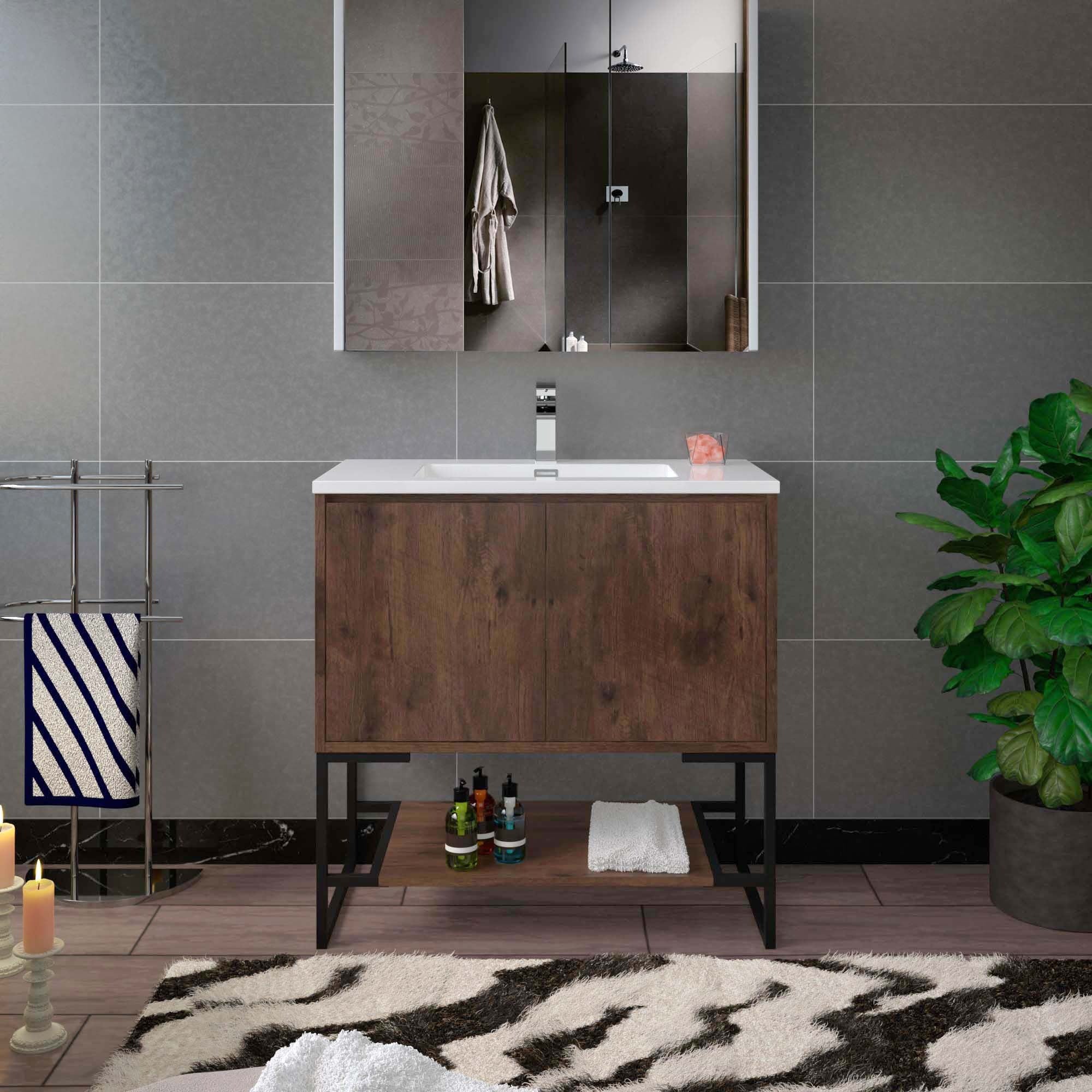 WOODBRIDGE 23-5/8 in. W x 18-7/8 in. D Bathroom Vanity in Rose Wood with Resin Composite Vanity Top